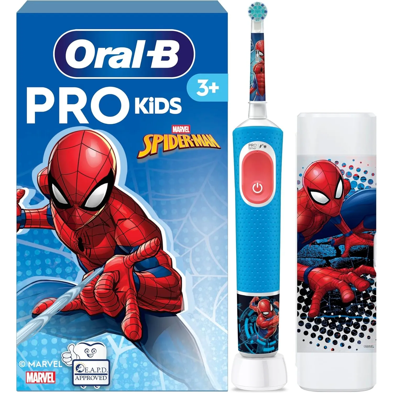 Oral-B Pro Kids 3+ Spiderman Elektrische Zahnbürste Kinder, Blau/Rot