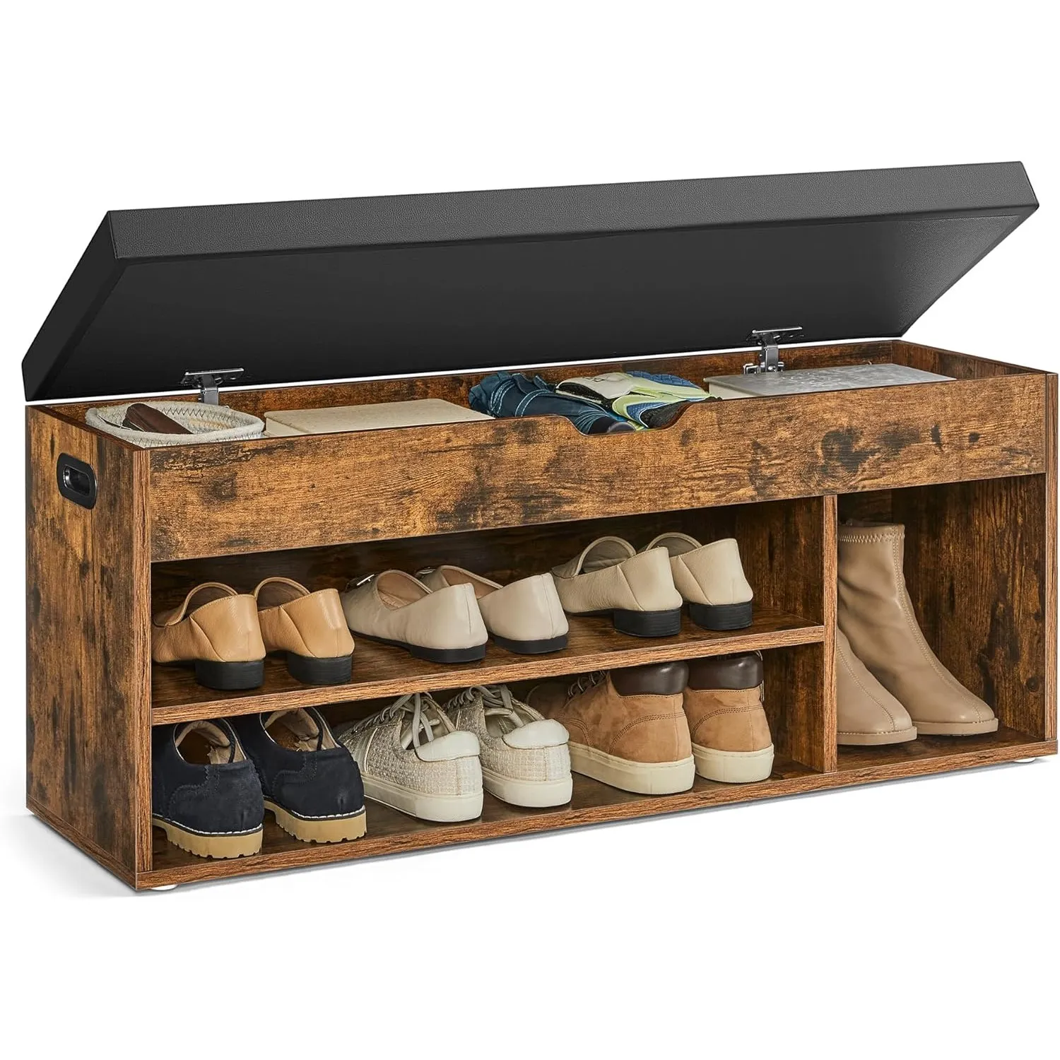 VASAGLE Custos Kollektion - Schuhbank mit Sitzfläche, Sitzbank mit Stauraum, gepolstert, 3 offene Fächer, Sitzkissen, S…