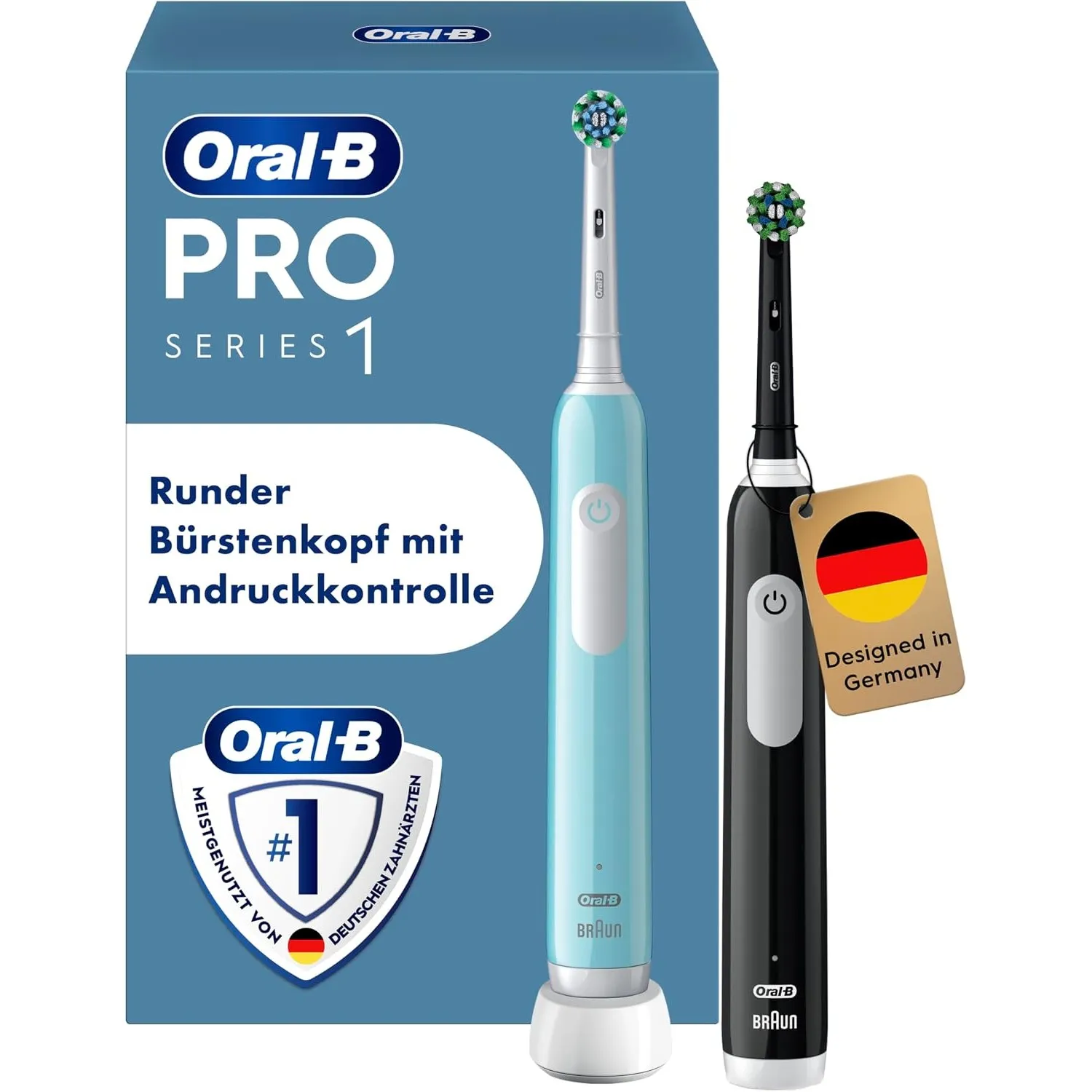 Oral-B Pro Series 1 Elektrische Zahnbürste, Doppelpack, Blau/Schwarz