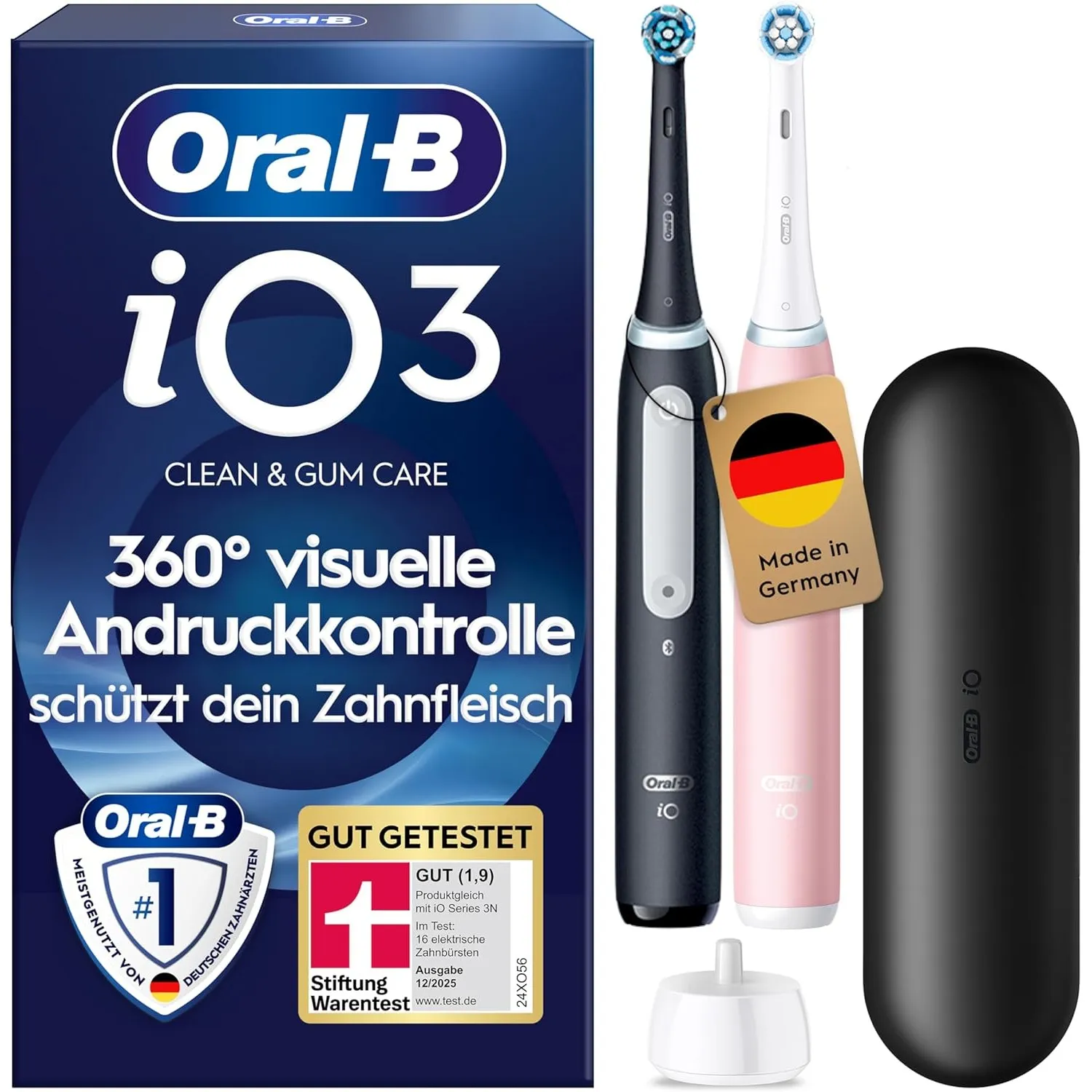 Oral-B iO Series 3 Elektrische Zahnbürste — Doppelpack — Electric Toothbrush, Inkl. 2 Aufsteckbürsten, 3 Putzmodi für Z…
