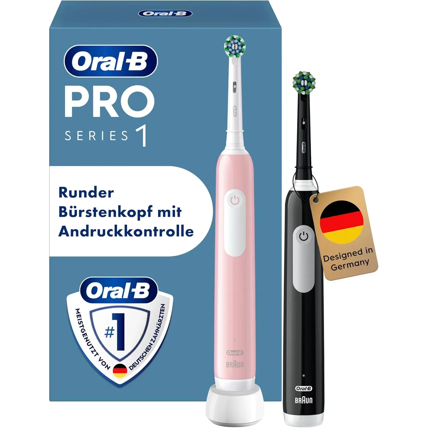 Oral-B Pro Series 1 Elektrische Zahnbürste, Doppelpack, Rosa/Schwarz