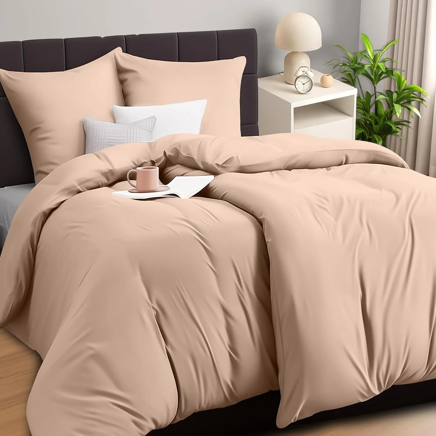 Utopia Bedding Bettwäsche 135x200 4teilig + 2 Kissenbezüge 80x80 cm, Beige