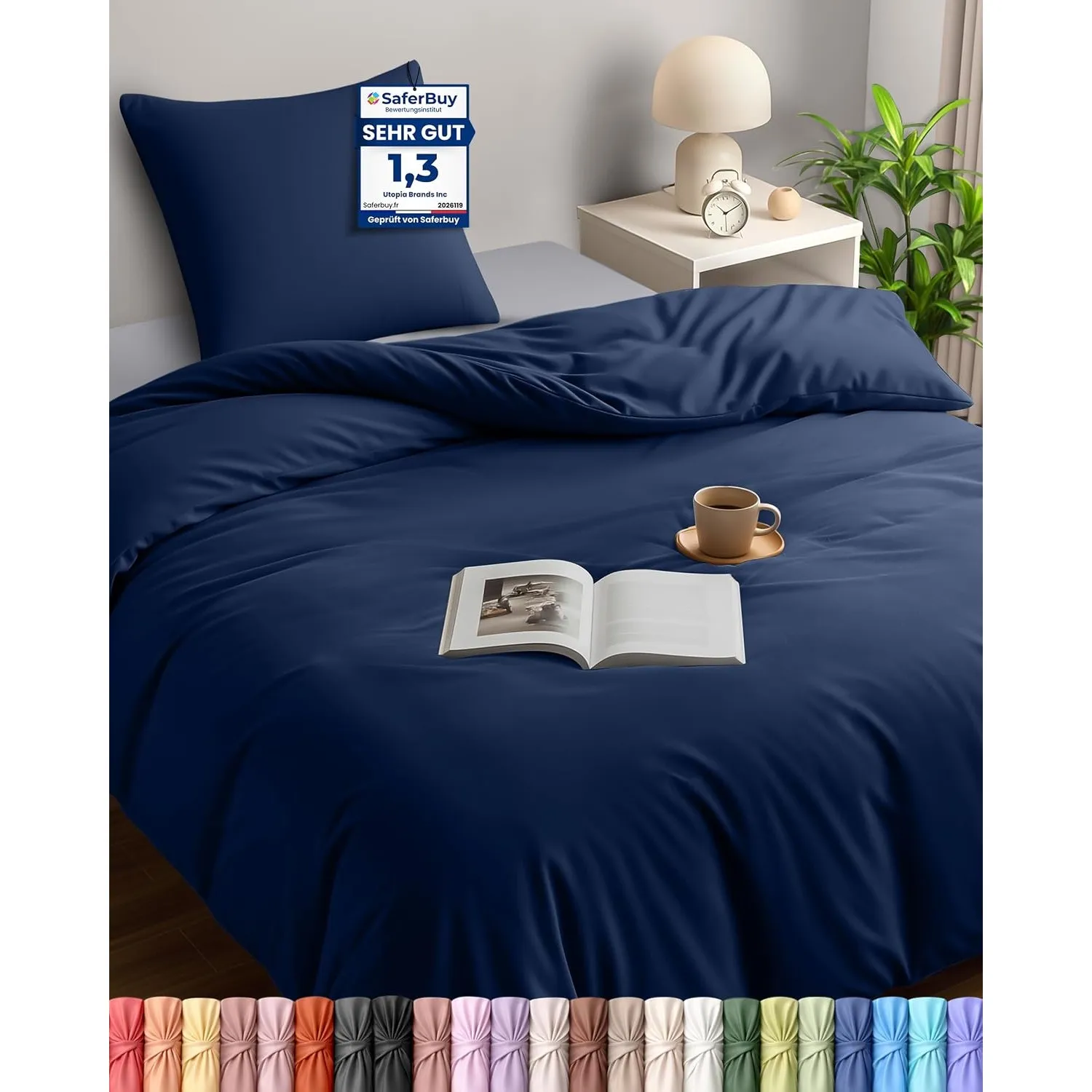 Utopia Bedding Bettwäsche 140x200 cm + 1 Kissenbezug 65x65 cm, Marineblau