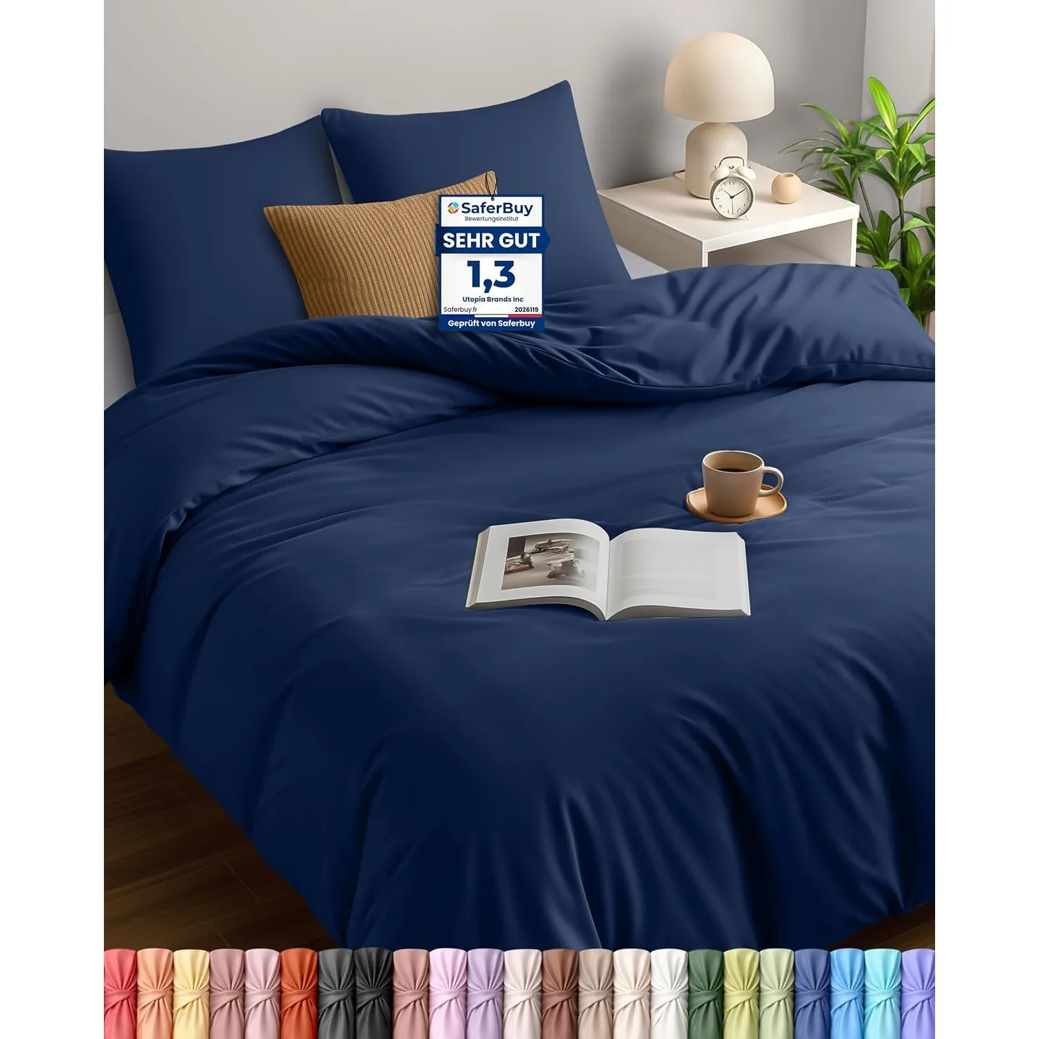 Utopia Bedding Bettwäsche 155x220 - Mikrofaser Bettbezug 155x220 cm + 2 Kissenbezüge 80x80 cm - Marineblau