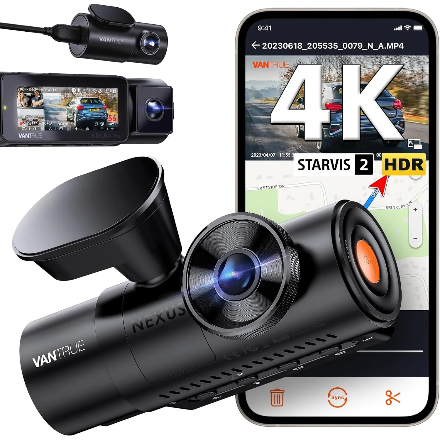 VANTRUE N4 Pro 4K+ 1080P+ 1080P STARVIS 2 Dashcam Auto, PlatePix™ Dash Cam