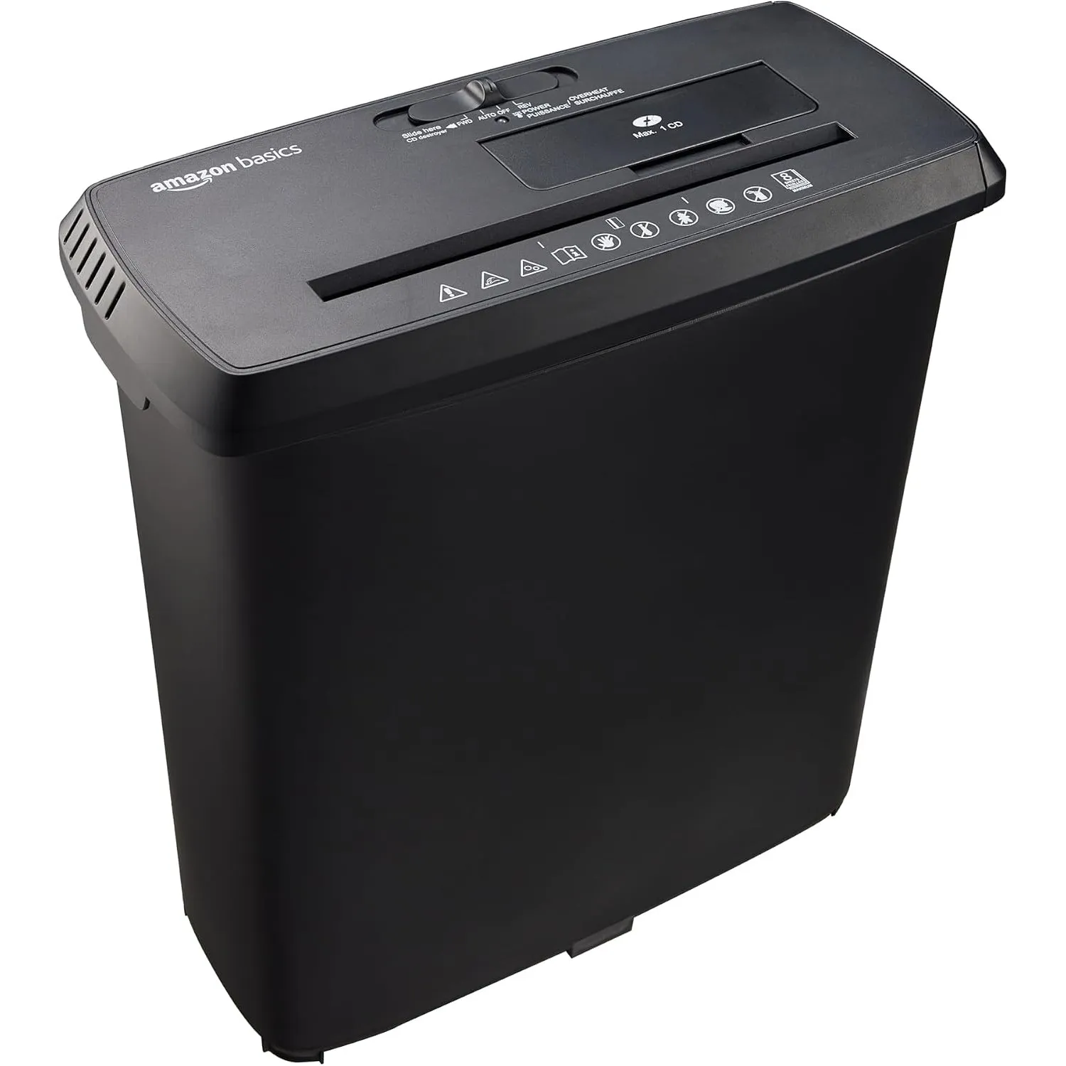 Amazon Basics Streifenschnitt-Aktenvernichter, 8 Blatt, für A4-Dokumente, CDs und Kreditkarten, 13l Auffangbehälter, Sc…