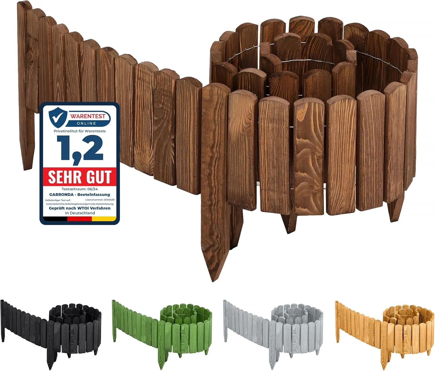 Garronda Rasenkante Beeteinfassung aus Holz flexibel 200 x 10 cm Rollborder für Rasen und Beet Beetumrandung und Beetbe…