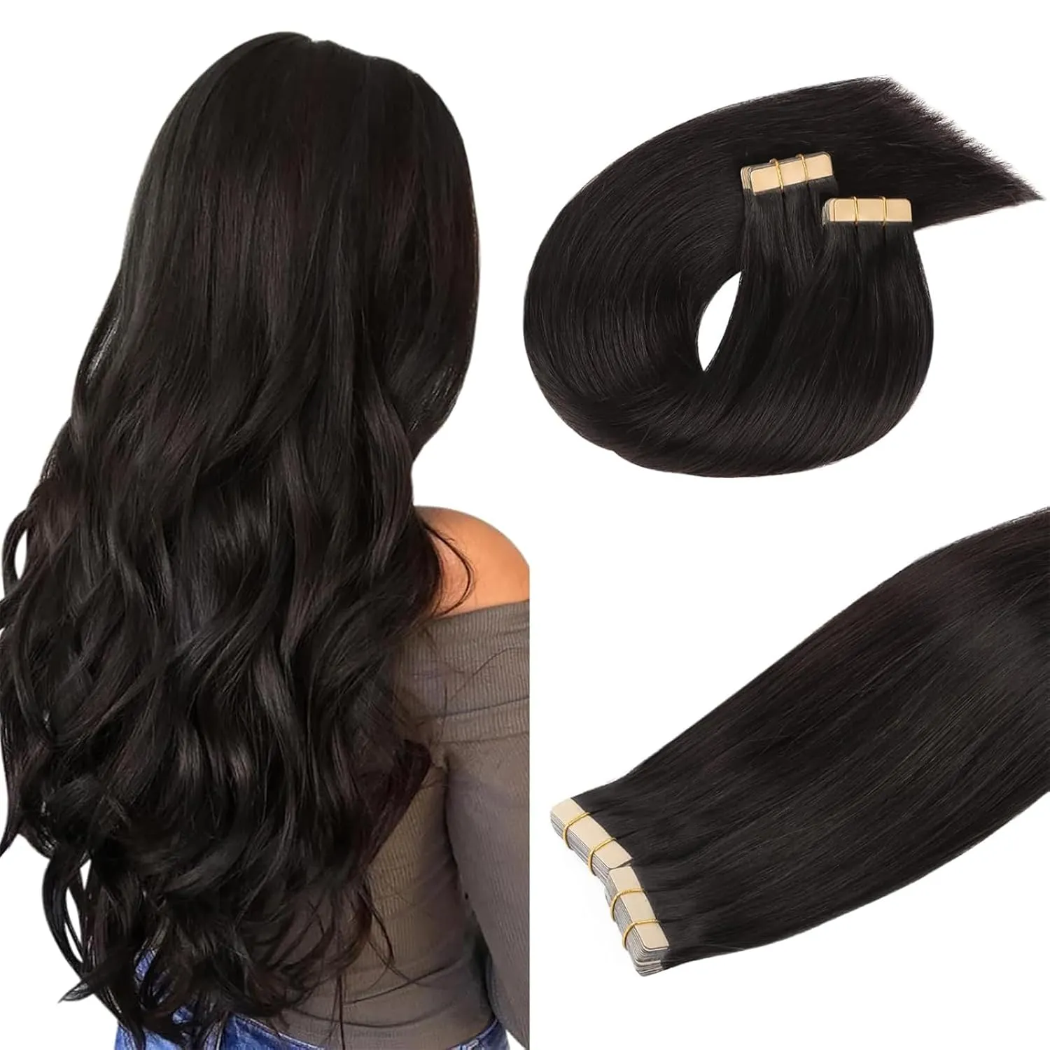 DOORES Tape Haarverlängerung Echthaar, Dunkel Braun 40cm (16zoll) 100g 40pcs, Human Remy TapeHaare Extension Bondings G…