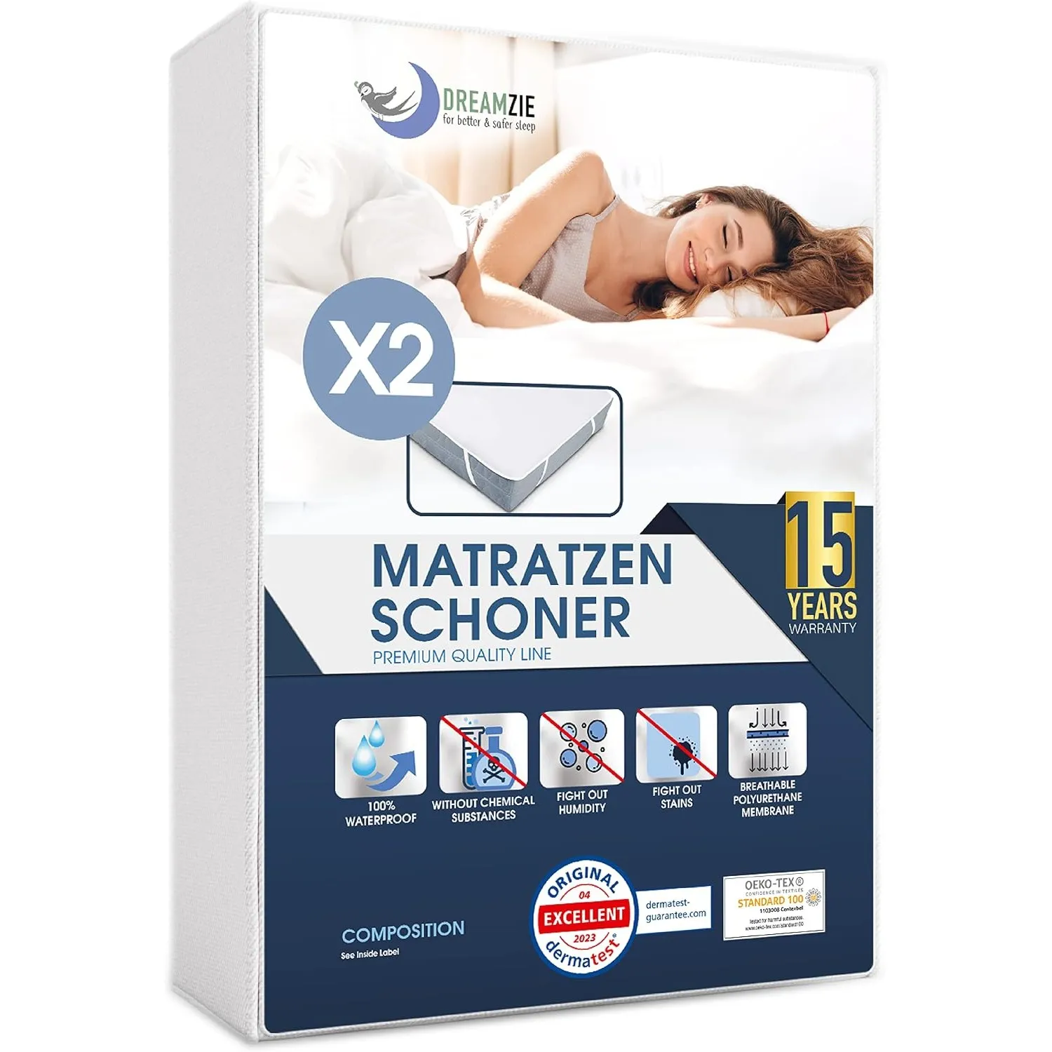 Dreamzie - Matratzenschoner 180x200 2er Set - Wasserdicht - Baumwolle