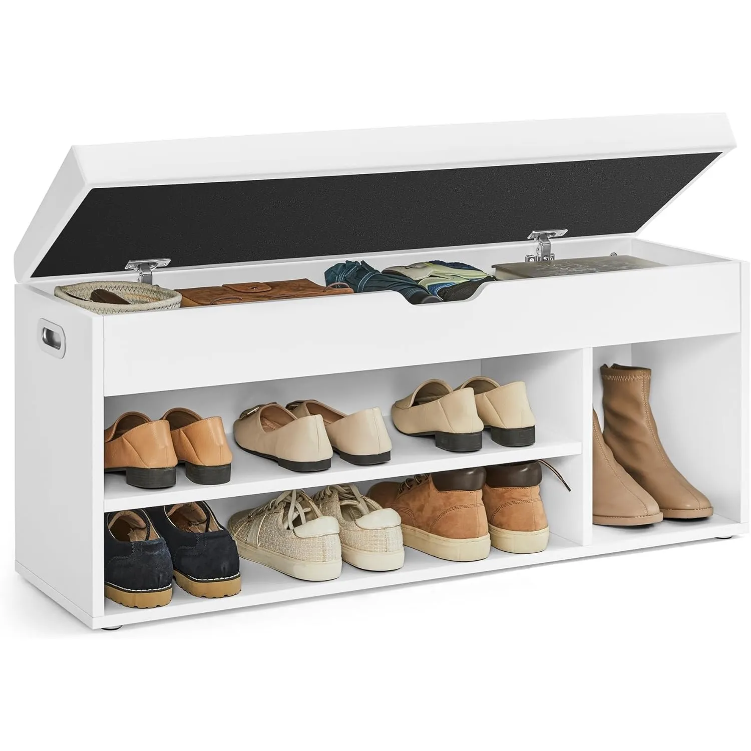 VASAGLE Schuhbank mit Sitzfläche, Sitzbank mit Stauraum, gepolstert, Fach unter Sitzkissen, Schuhregal Wohnzimmer, Flur…