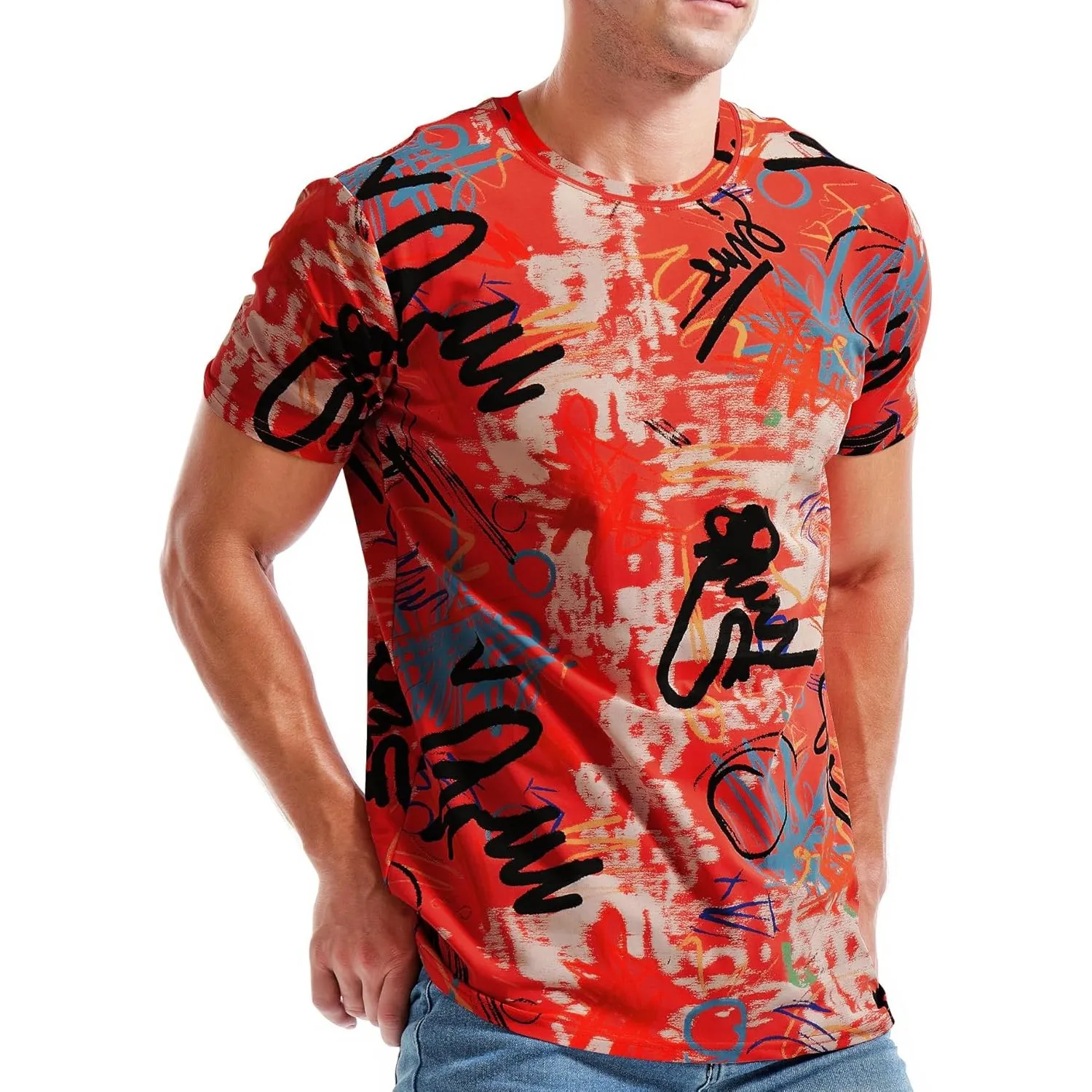 RONOMO Herren T-Shirt 95% Baumwolle 5% Spandex, Mikroelastik, Hautfreundlich
