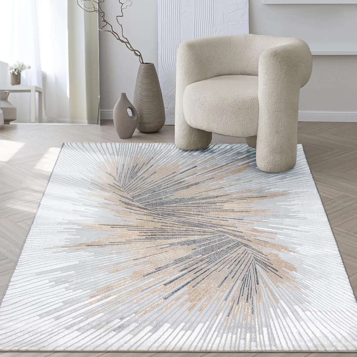 the carpet Mila Teppich – moderner Kurzflor Wohnzimmerteppich mit 3D Hoch-Tief-Effekt, Glanzeffekt & weicher Oberfläche…