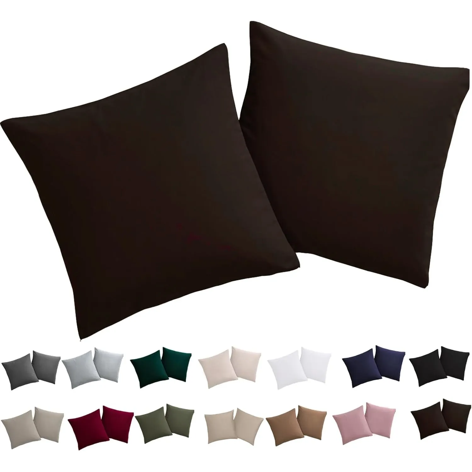 Soifox Kissenbezug 40x40 2er Set - Kopfkissenbezug 40 x 40 Braun 100% Mikrofaser bügelfrei & knitterfrei mit Reißversch…