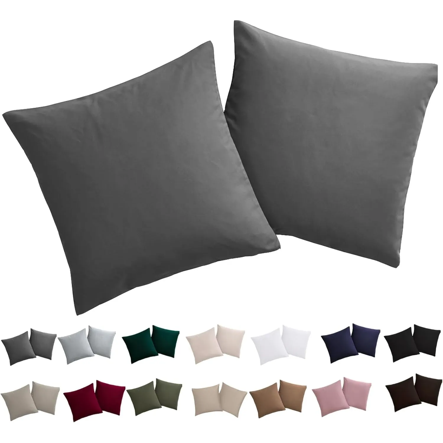 Soifox Kissenbezug 50x50 2er Set - Kopfkissenbezug 50 x 50 Anthrazit 100% Mikrofaser bügelfrei & knitterfrei mit Reißve…