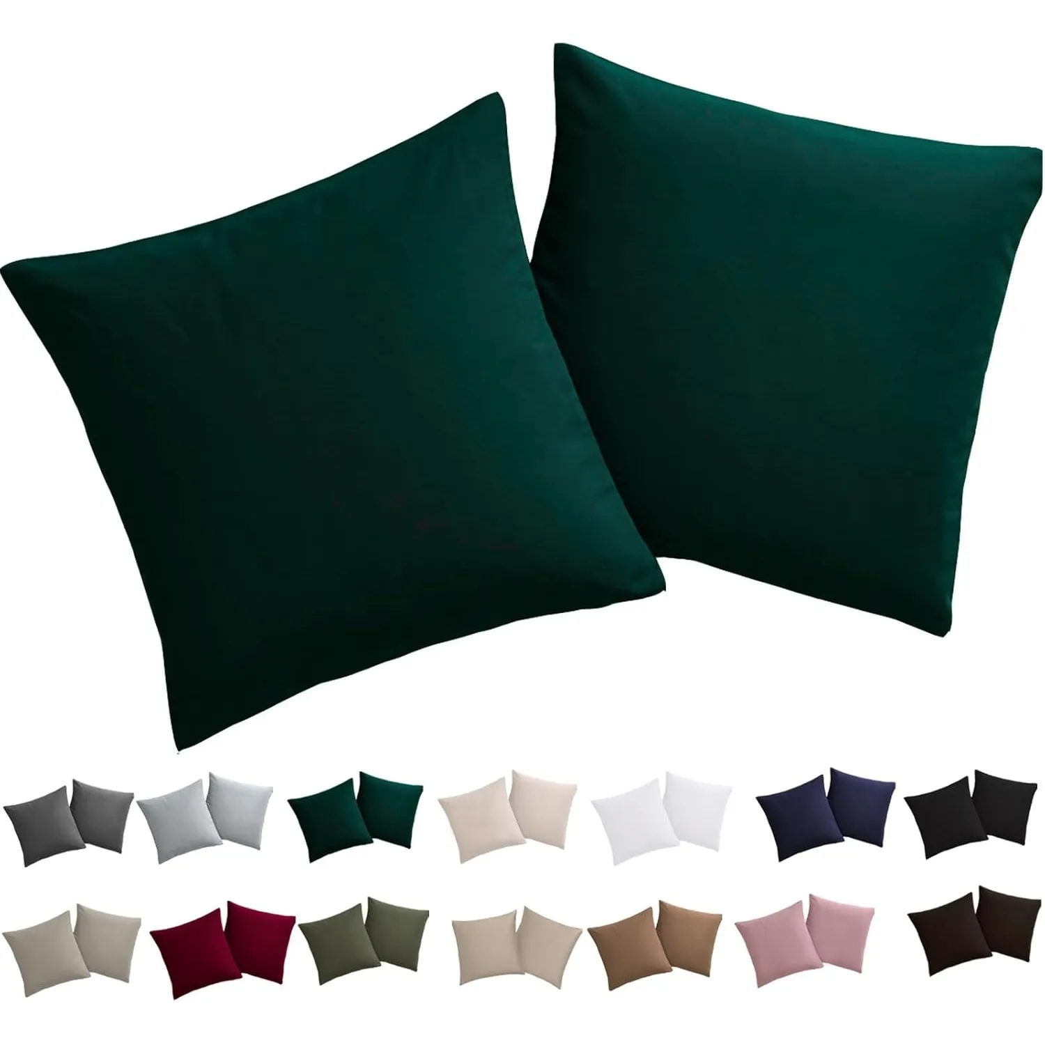 Soifox Kissenbezug 50x50 2er Set - Kopfkissenbezug 50 x 50 Dunkelgrün 100% Mikrofaser bügelfrei & knitterfrei mit Reißv…