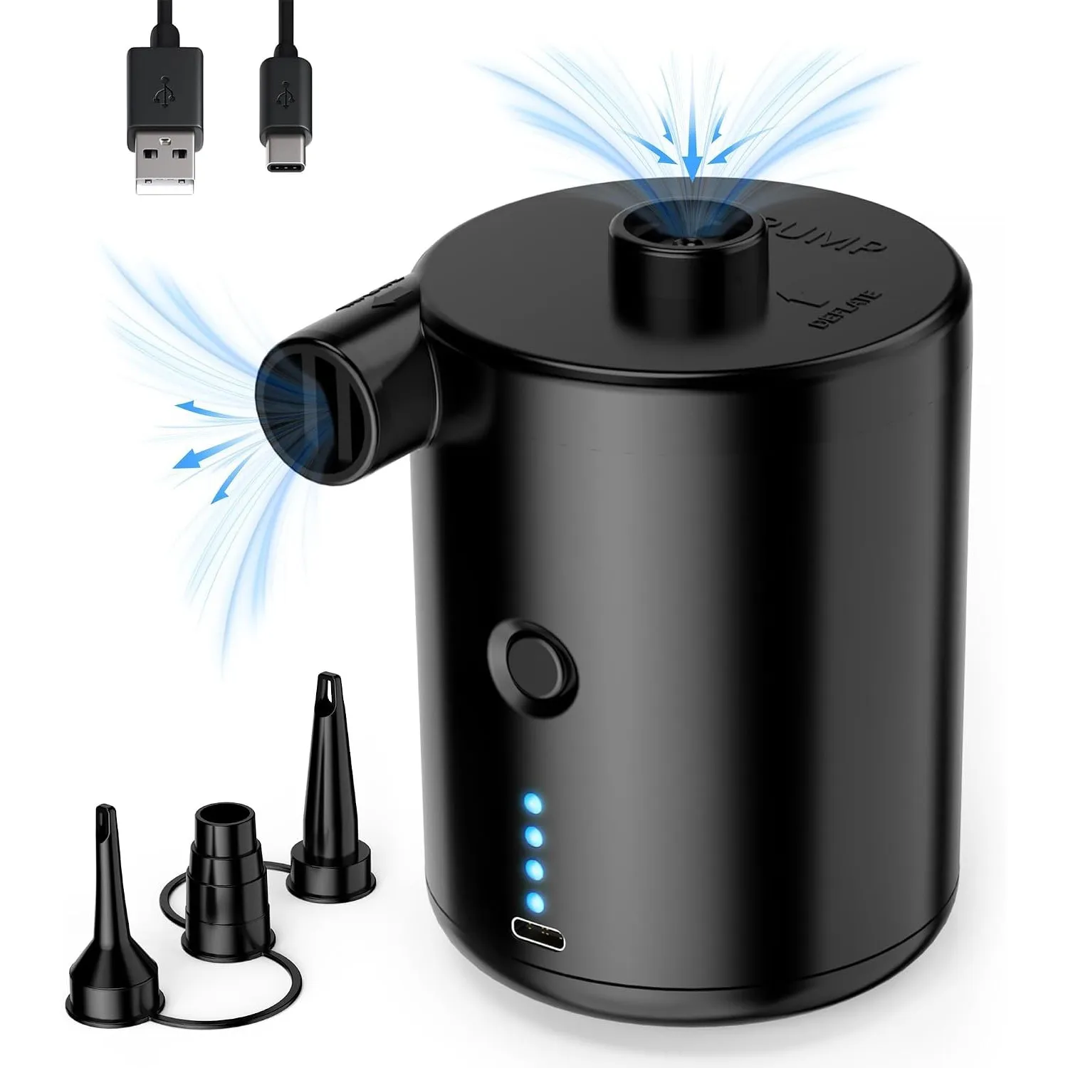 Elektrische Luftpumpe, 4000mAh Akku Elektrische Pumpe mit 4 Düsen für Luftmatratze, Matratze, Pool, Planschbecken, Wied…