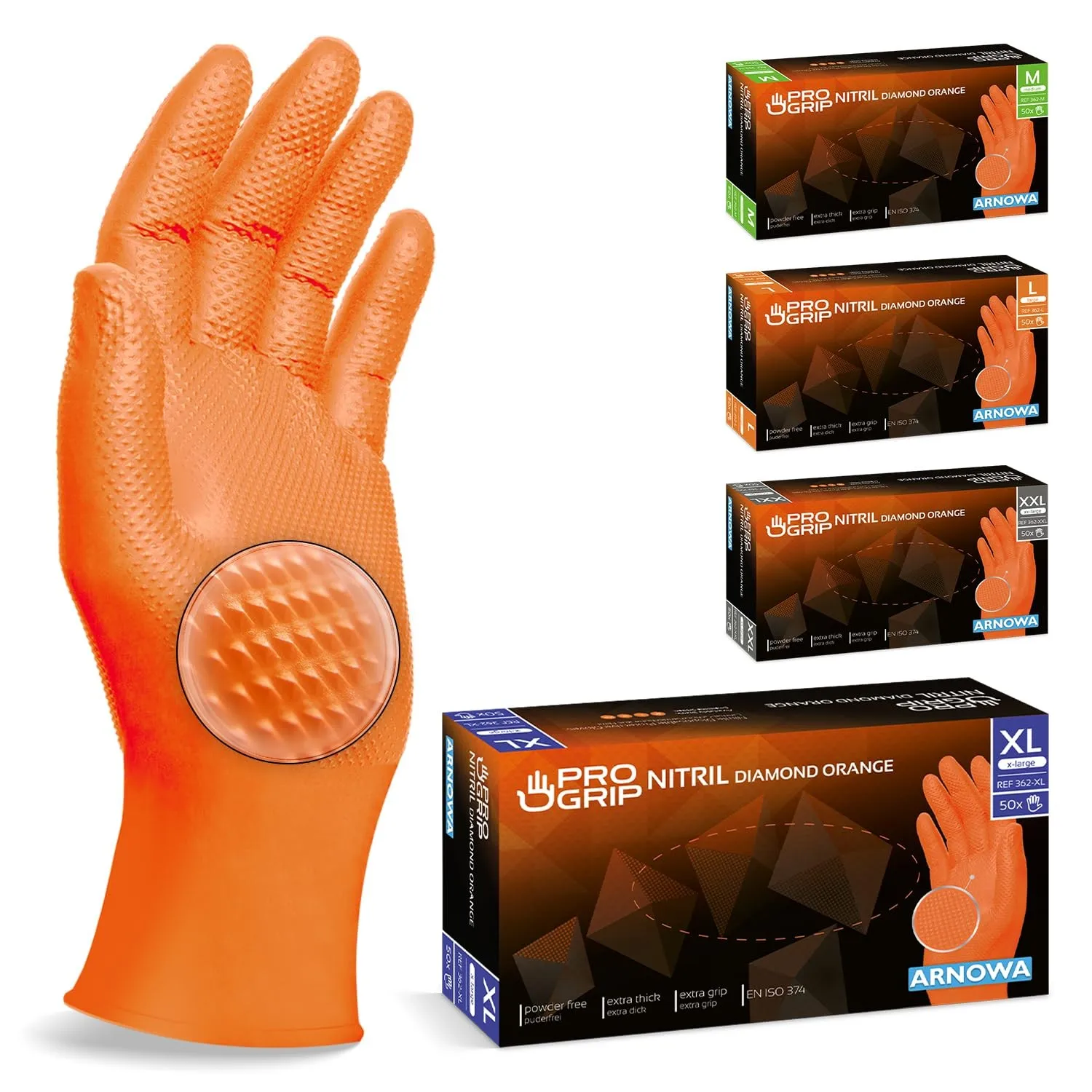 50x PROGRIP Einweghandschuhe Diamant Grip Orange, Nitrilhandschuhe XL | Einmalhandschuhe Extra Stark, Handschuhe Einweg…