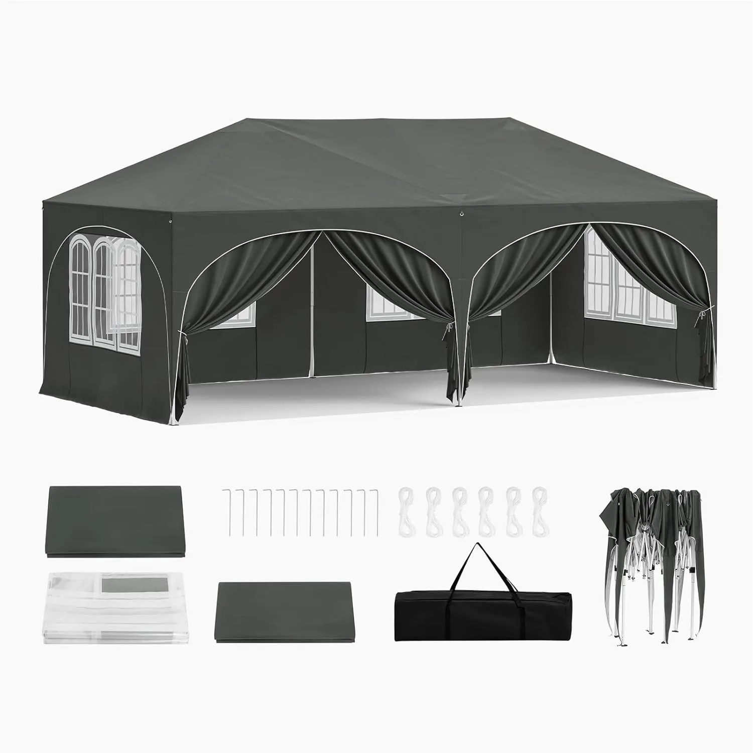 WOLTU Faltpavillon 3x6m Pop up mit 6 Seitenwänden Pavillon Partyzelt Grau