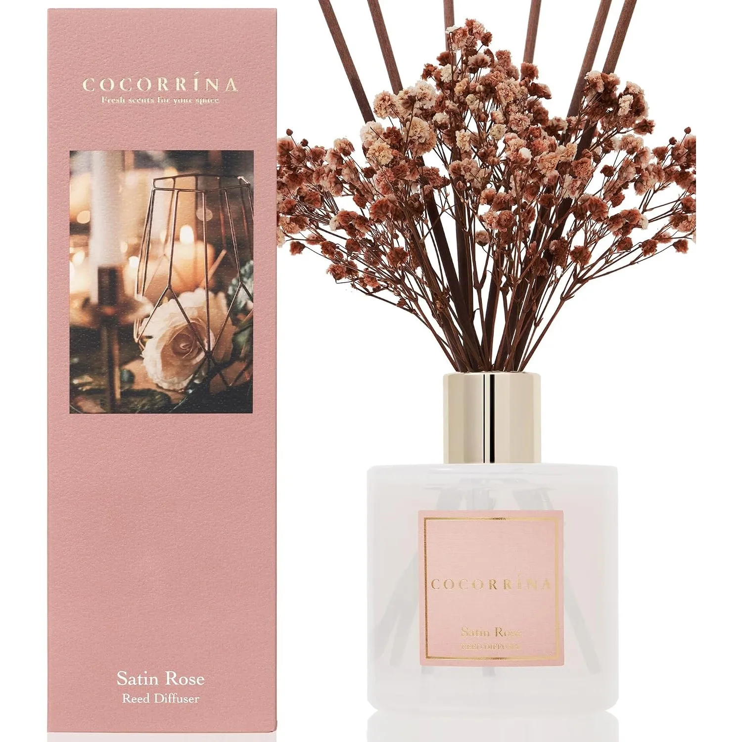 Cocorrína Raumduft Reed Diffuser mit 8 Duftstäbchen 200ml- Satin Rose, Natürlich, Langanhaltend, Home Duft ätherisches …