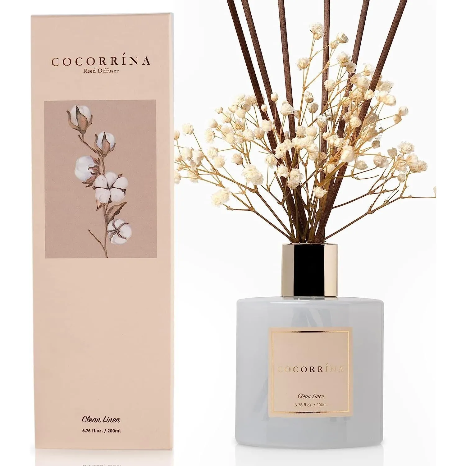 COCORRÍNA Raumduft Reed Diffuser mit 8 Duftstäbchen 200ml- Sauberes Leinen, Natürlich, Langanhaltend, Home Duft ätheris…