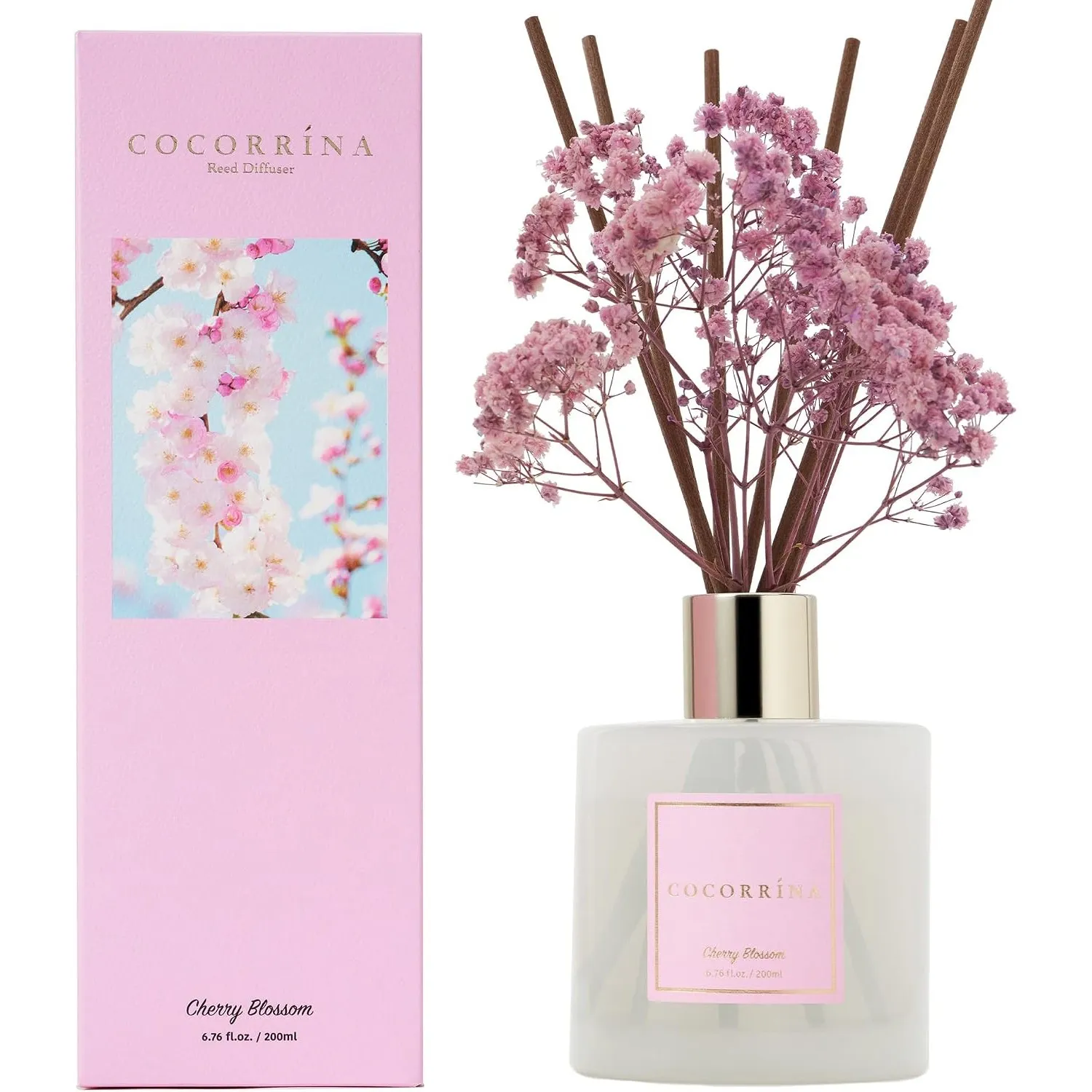 Cocorrína Raumduft Reed Diffuser mit 8 Duftstäbchen 200ml- Kirschblüte, Natürlich, Langanhaltend, Home Duft ätherisches…