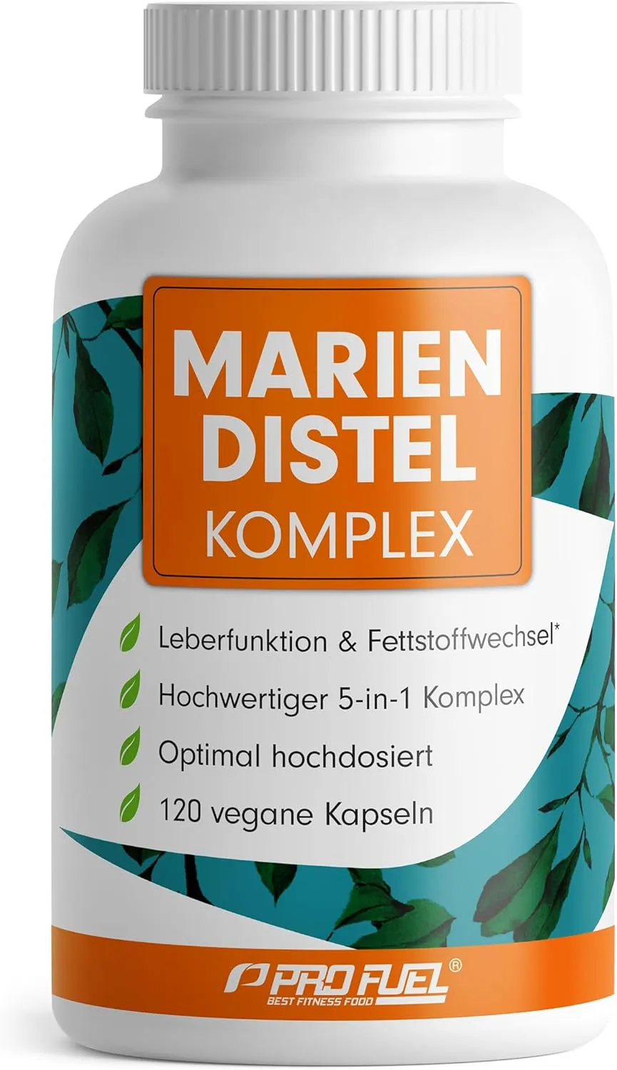 Mariendistel Kapseln hochdosiert 120x - 5-fach-Komplex mit Mariendistel, Artischocke, Löwenzahn, Desmodium & Cholin - Leberfunktion & Fettstoffwechsel - 200 mg Silymarin pro Tag - Vorrat für 4 Monate