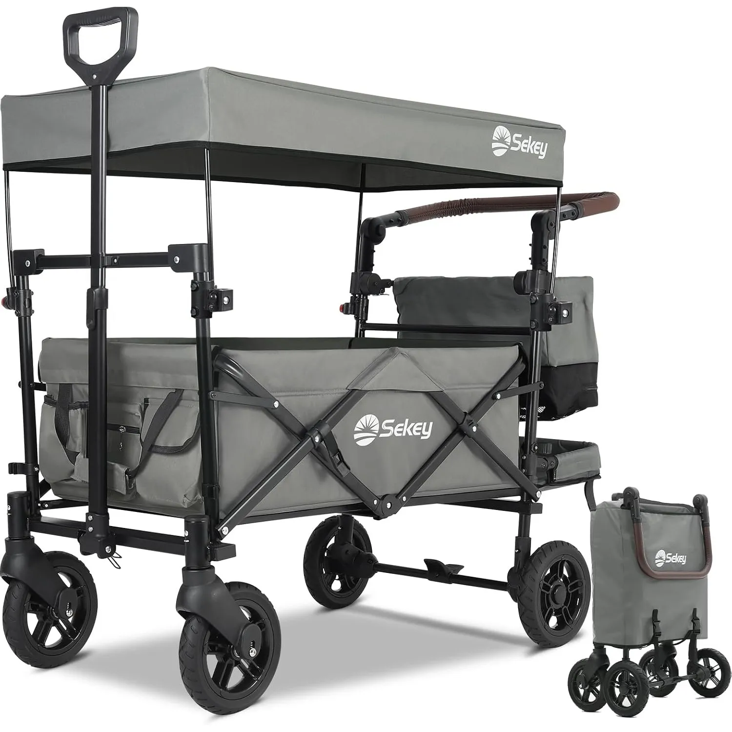Sekey Bollerwagen Faltbar mit Dach SS5050, Kinderwagen für 1-2 Kinder