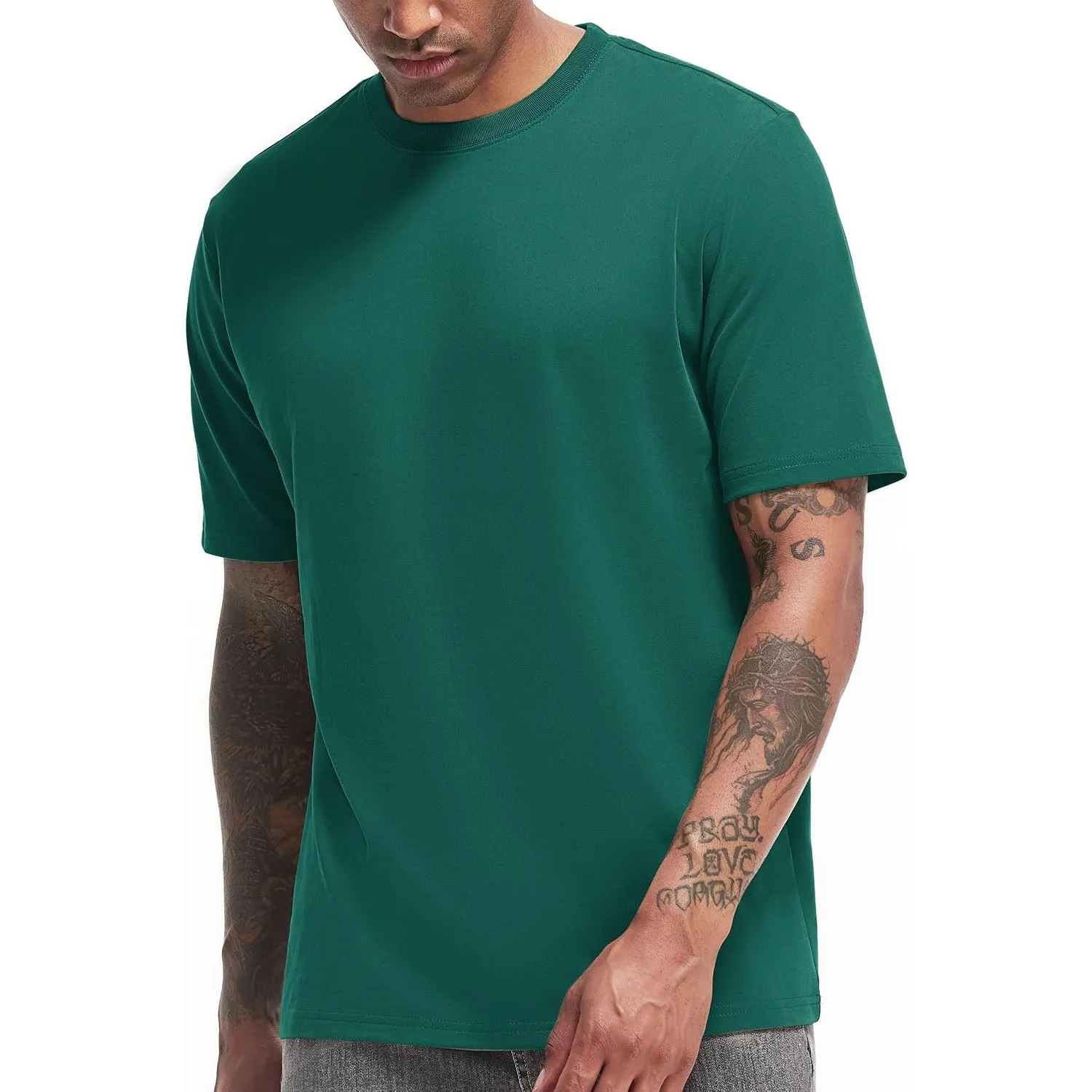 VEIISAR Herren Dickes Rundhals Langarm T-Shirt - Herren 100% Baumwolle Heavy Duty Pre Shrink T Shirt