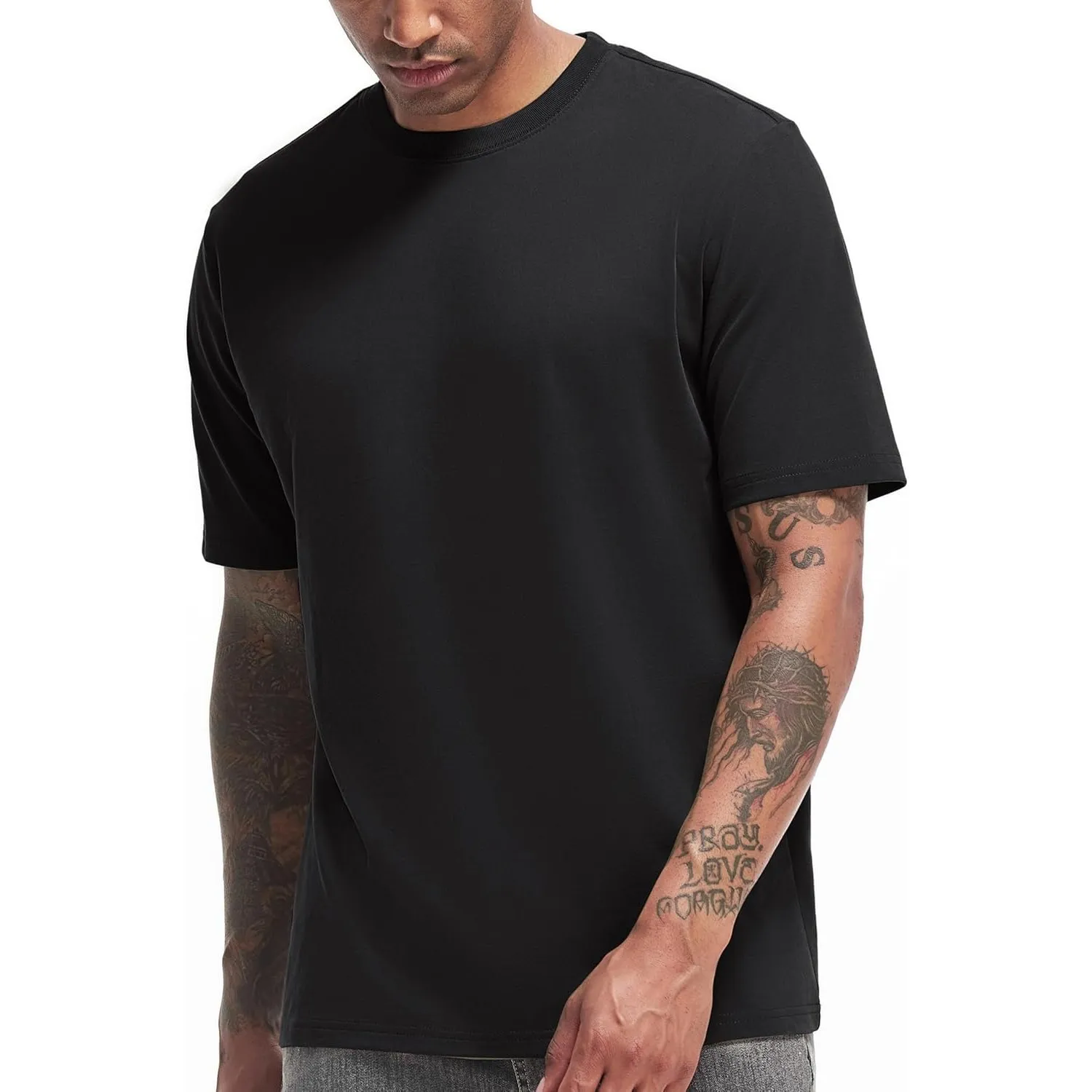 VEIISAR Herren Dickes Rundhals Langarm T-Shirt - Herren 100% Baumwolle Heavy Duty Pre Shrink T Shirt
