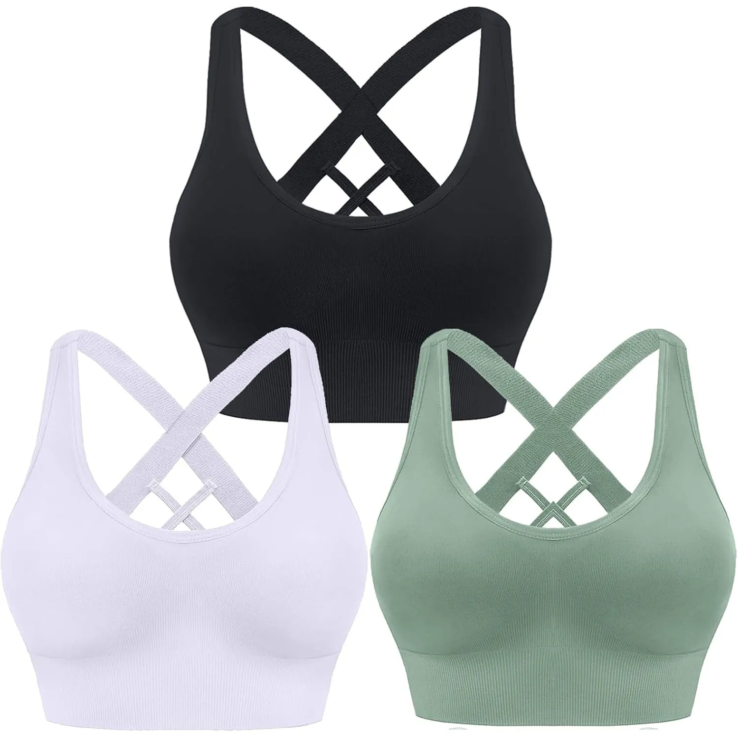 HANERDUN Damen Sport BH Starker Halt Sport-BH Crossback Push up Sports Bra Nahtlose Ohne Buegel mit Abnehmbaren Gepolst…