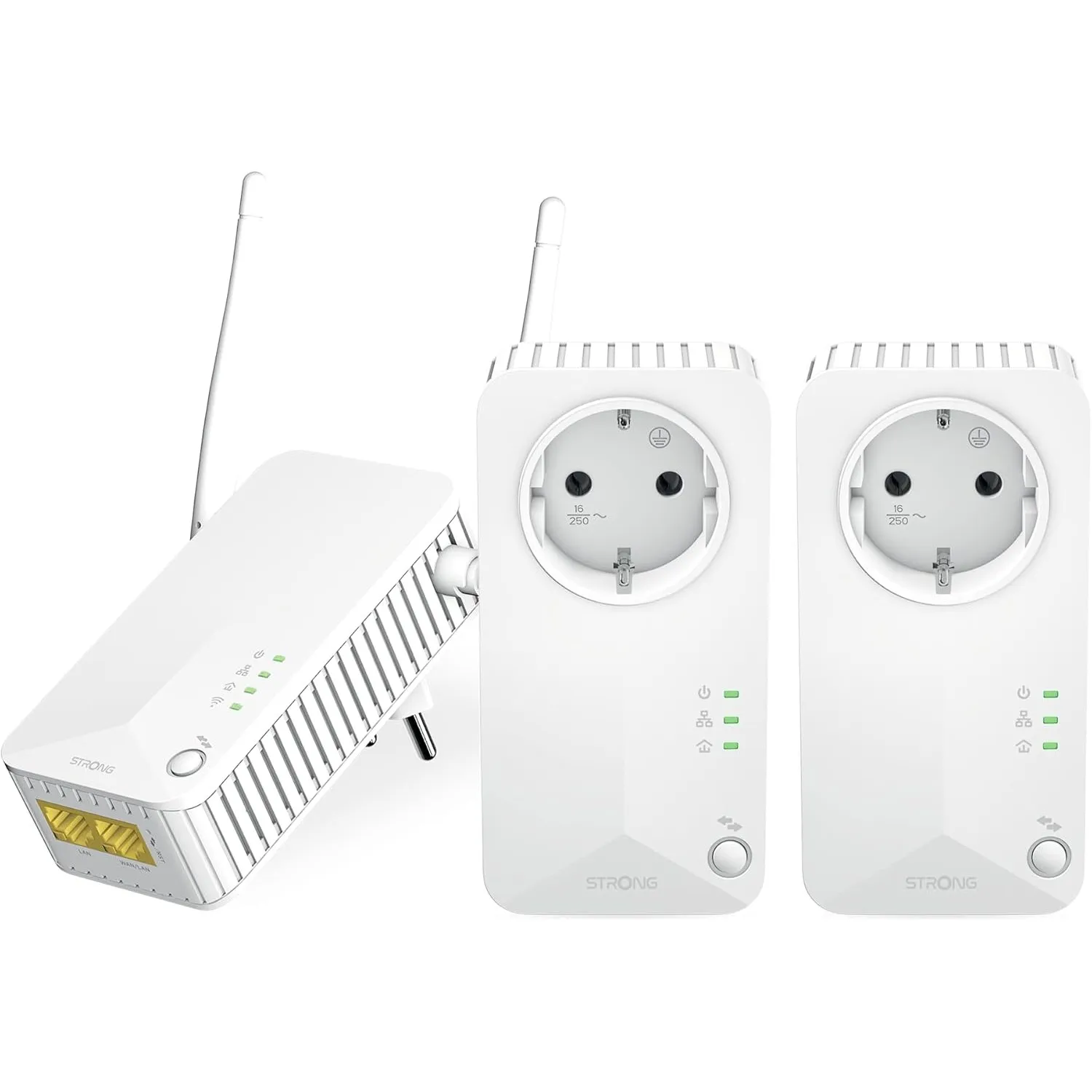 STRONG - Powerline 600 Triple Wi-Fi EU Set - 2 Powerline 600 Mbps + WLAN Adapter 300 Mbps, Fast-Internetzugang - integr…
