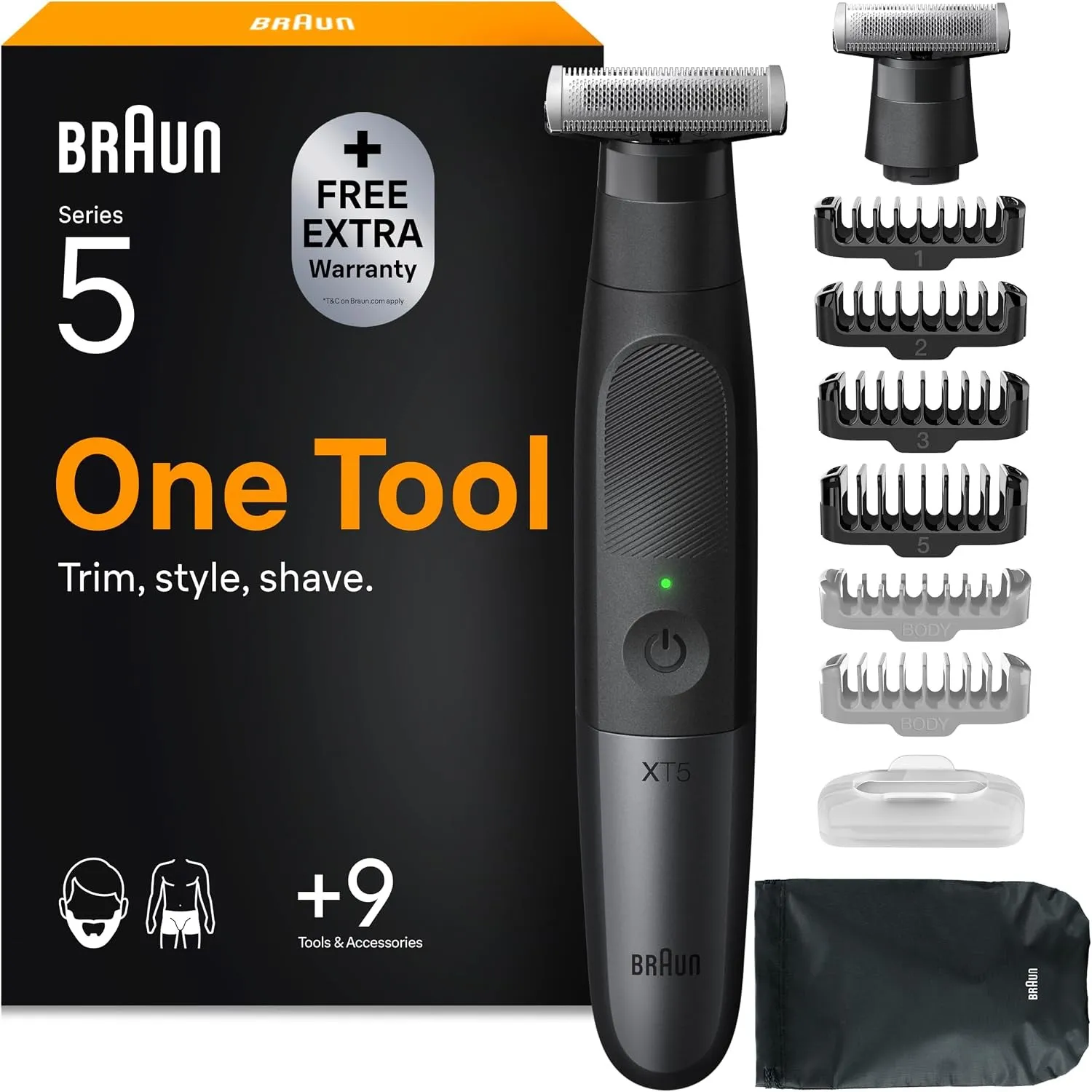 Braun Trimmer Series XT5, Rasierer Herren Elektrisch, XT5270, Grau
