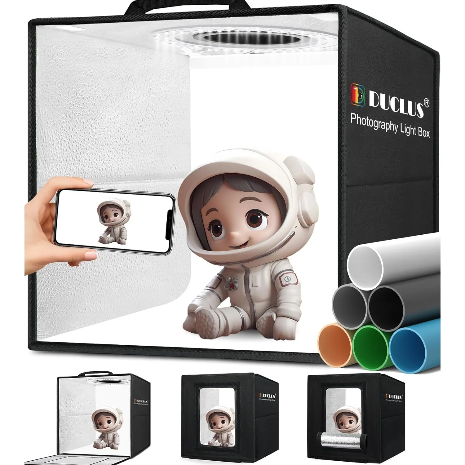 DUCLUS Fotobox, 25x25 cm Fotostudio Set für Produktfotografie, Faltbare Mini Lichtbox mit 104 LEDs, 6 wasserdichte PVC …