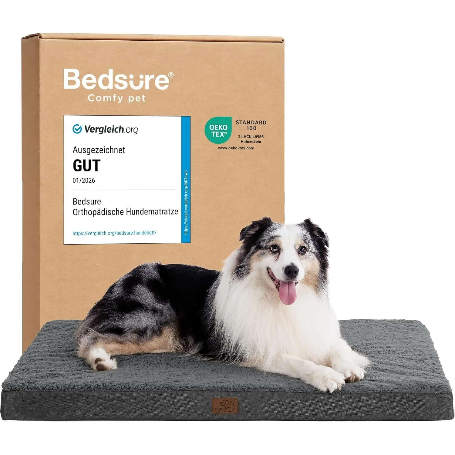 BEDSURE Orthopädisches Hundebett Große Hunde waschbar, 104x74cm dunkelgrau | Egg-Crate Schaumstoff Komfort Unterstützun…