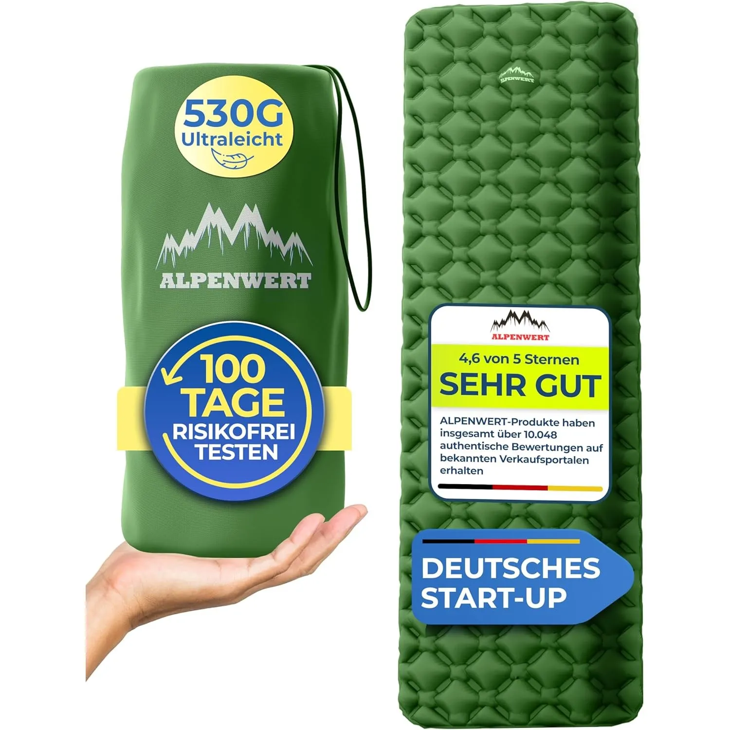 Alpenwert® Isomatte Outdoor [Kleines Packmaß & Ultraleicht] – Testsieger 2026 – 100 Tage risikofrei testen – Aufblasbar…