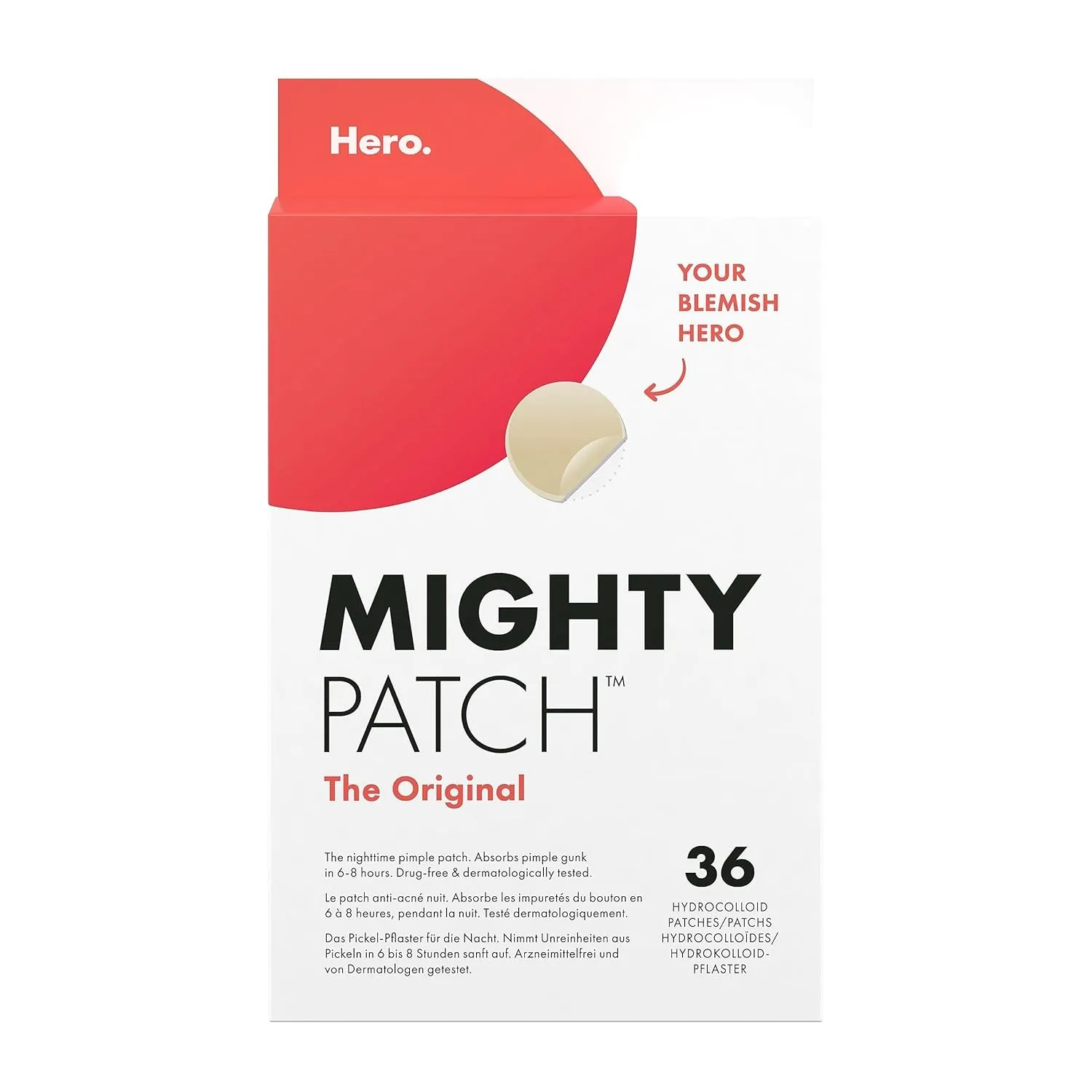 Mighty Patch Original Pickel-Patches von Hero Cosmetics, unsichtbare Hydrokolloid-Pflaster zur Aknebehandlung, 36 Stück