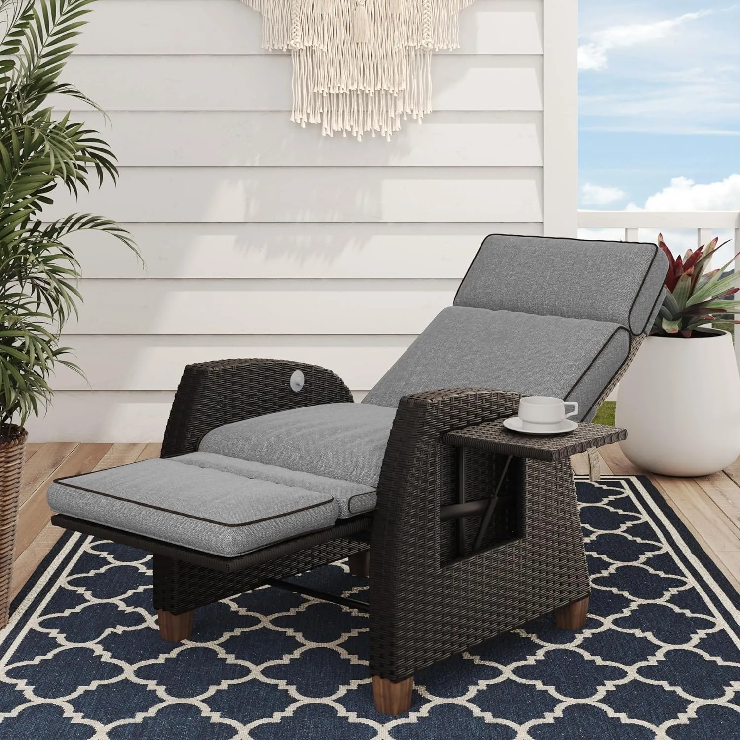 Grand patio Relaxliege Liegesessel mit Sitzkissen Gartensessel Verstellbare Rückenlehne Rattan Sonnenliege für Innen, A…