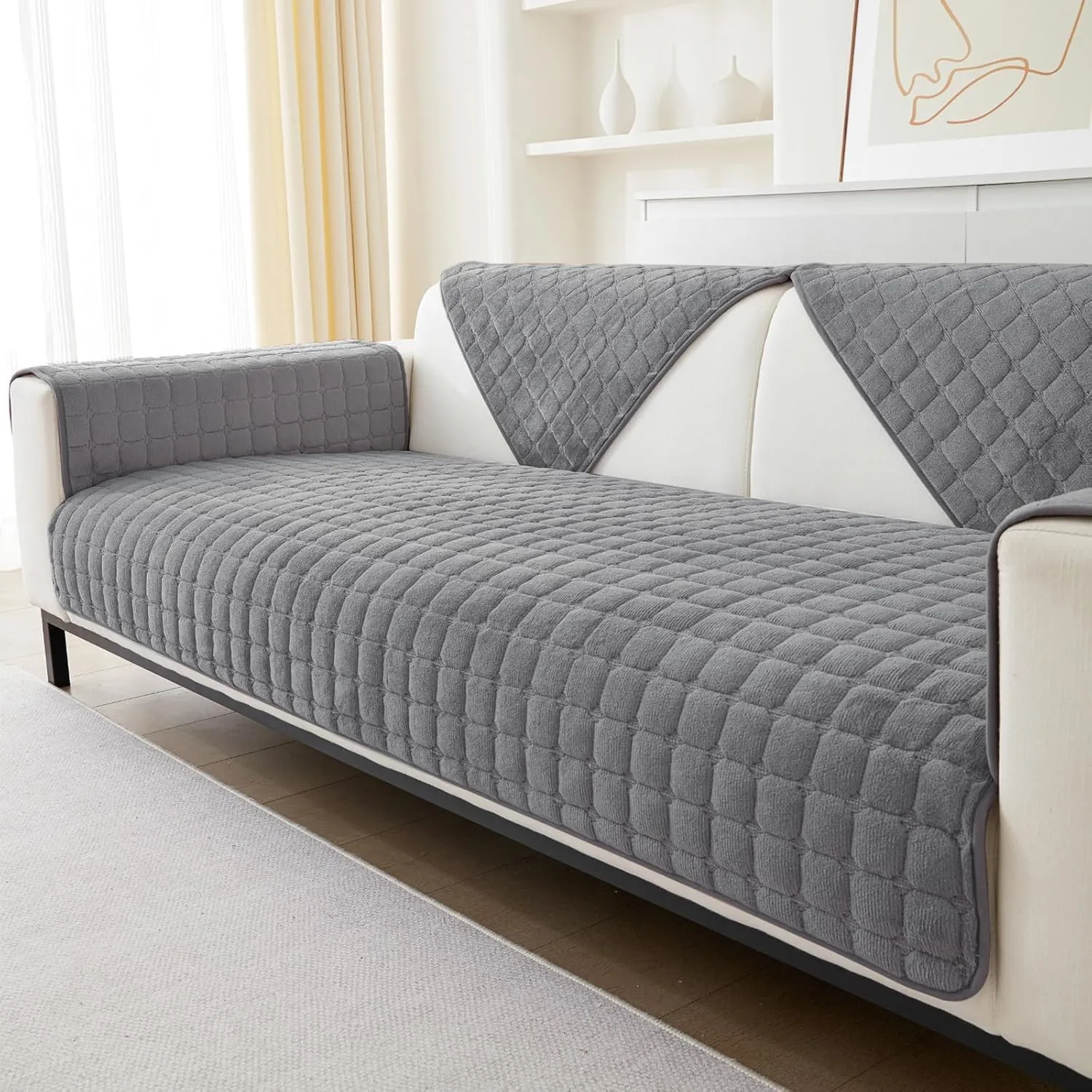 SHANNA Flanell Sofabezug 1 2 3 4 Sitzer Sofabezüge Couch Überzug L Form Ecksofa Sofa Couch Überwurfdecke, Sofahusse Sof…