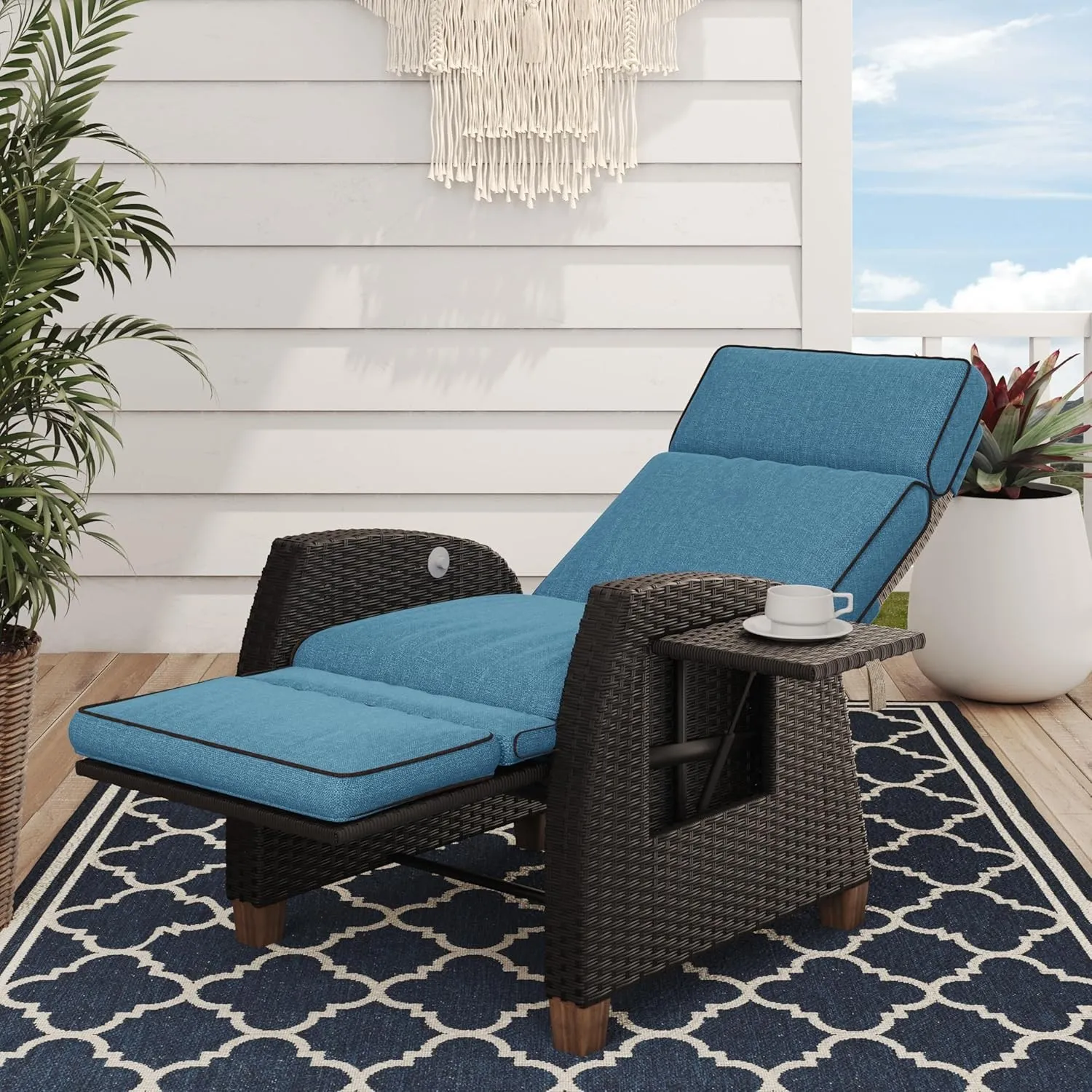Grand patio Relaxliege Liegesessel mit Sitzkissen Gartensessel Verstellbare Rückenlehne, Rattan Sonnenliege für Innen, …