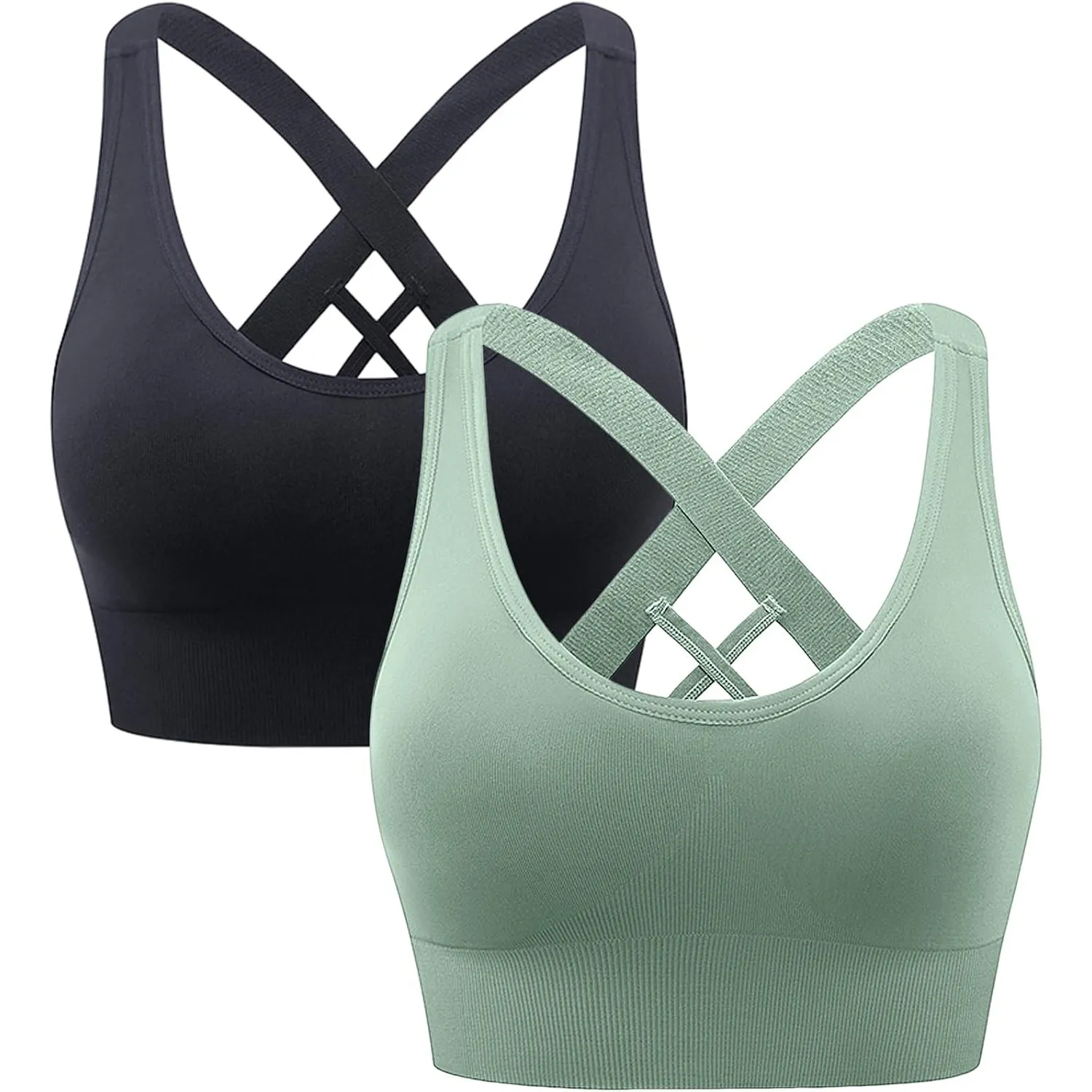 Damen Sport BH Starker Halt, Push-up Yoga BHS, ohne Bügel Sport Bra | Nahtloser Sport-Büstenhalter, Crossback Design, A…