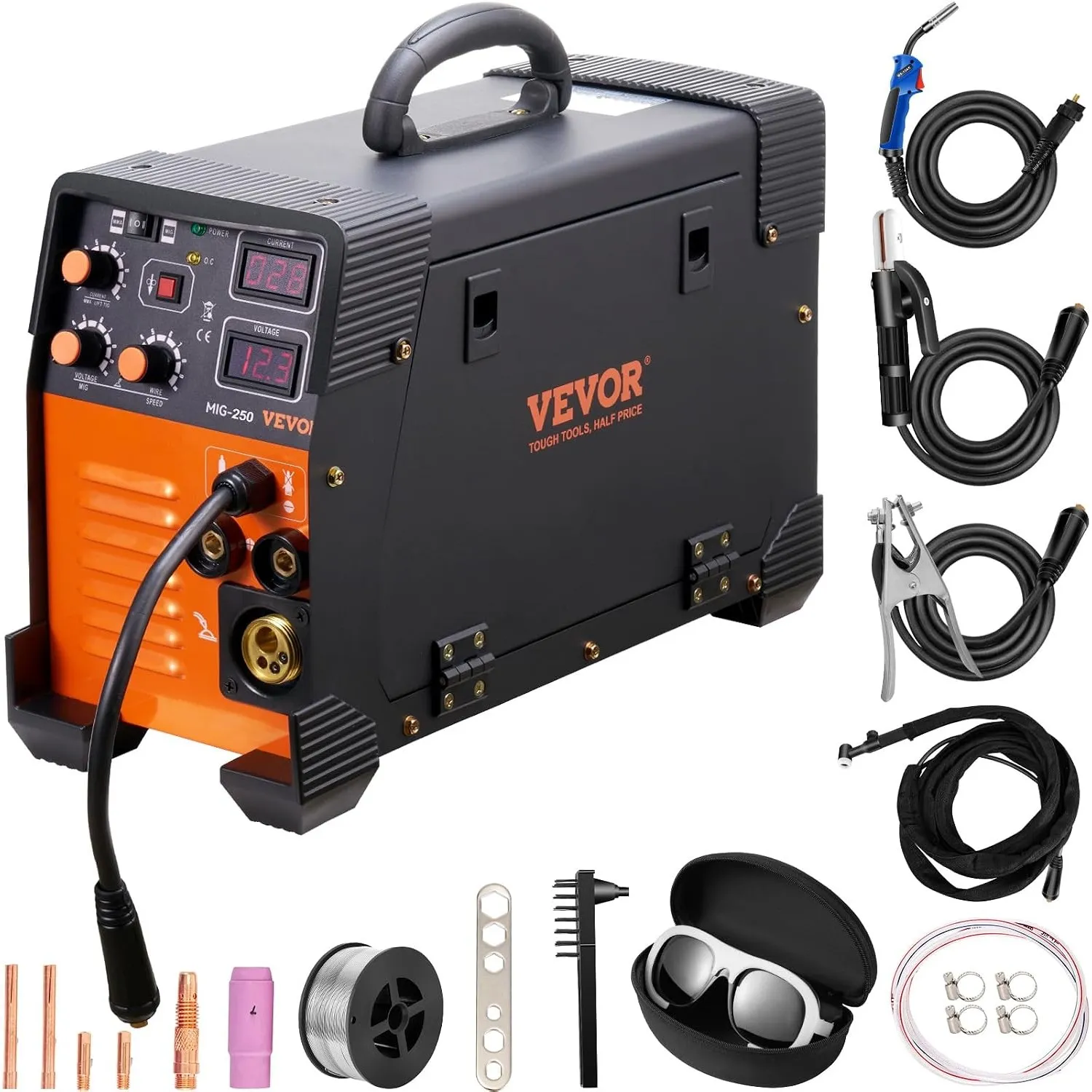 VEVOR MIG/MMA/LIFT TIG 3 in 1 Schweißgerät 50–250A Fülldrahtschweißen(0,8 mm & 1 mm) IGBT-Technologie 2,2–12m/min Draht…