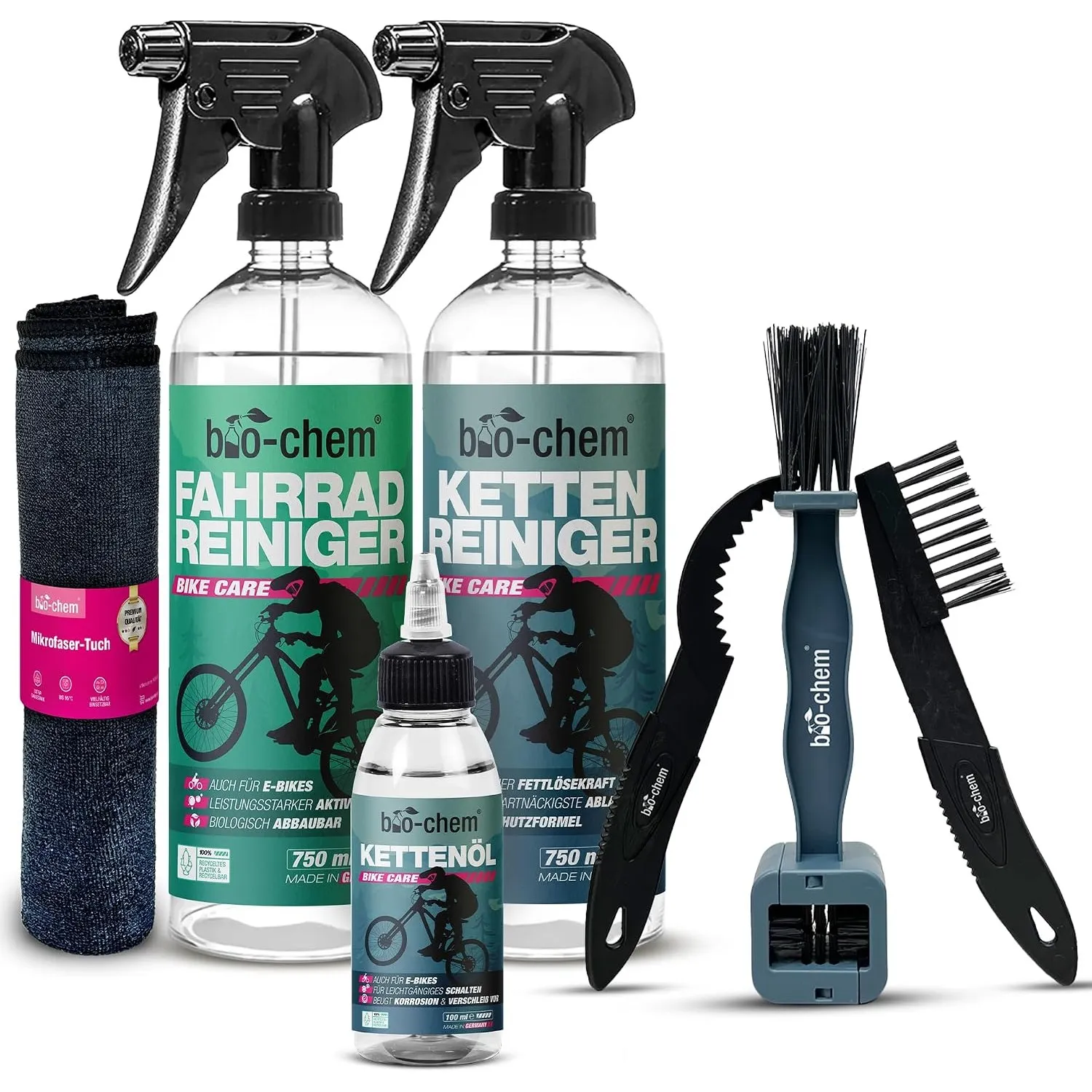 bio-chem Fahrrad Reinigungsset 7-teilig für E-Bike, MTB & Rennrad | Inkl. Fahrradreiniger, Kettenreiniger, Kettenöl, 3 …