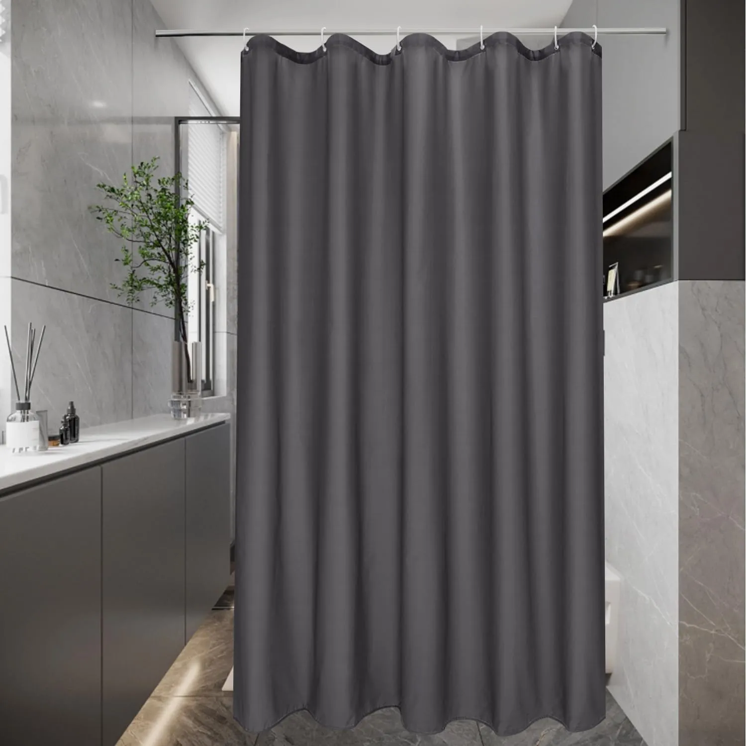 EurCross Schmaler Duschvorhang 100x200 Grau Textil Stoff Duschvorhänge, Badvorhang Wasserdicht und Anti-Schimmel, Wasch…