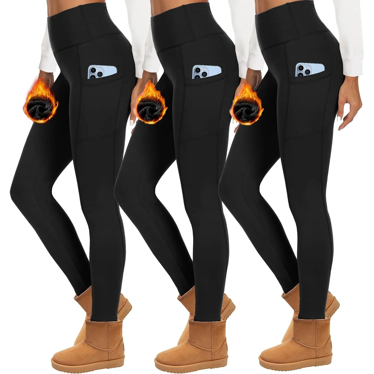 HIPOWER 3er Pack Thermo Leggings Damen Winter Gefüttert Sportleggins