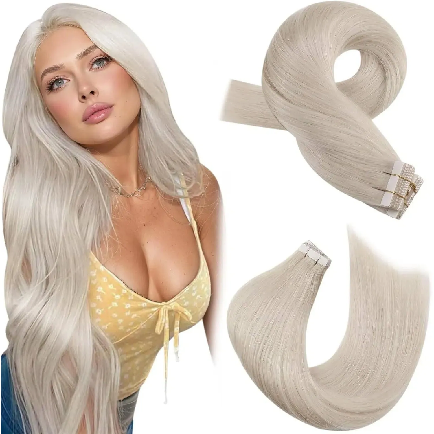 Moresoo Tape in Extensions Echthaar 60 cm Nahtlos Unsichtbar 50 g 20pcs