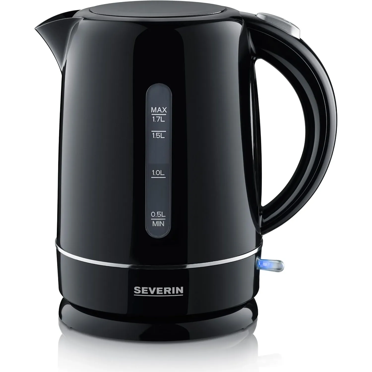 SEVERIN Wasserkocher, 1,7 L, kompakt, schwarz und leistungsstark, Kalkfilter, Kunststoff, 2.200 W, WK 4322