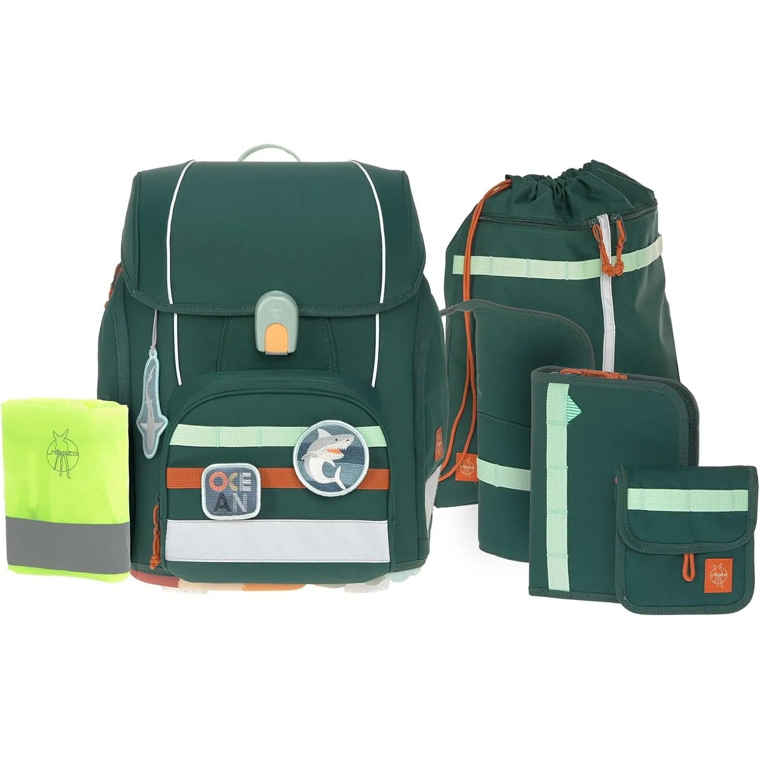 LÄSSIG 7-teiliges Schulranzen Set Kinder/Boxy Unique dark green Ocean Edition