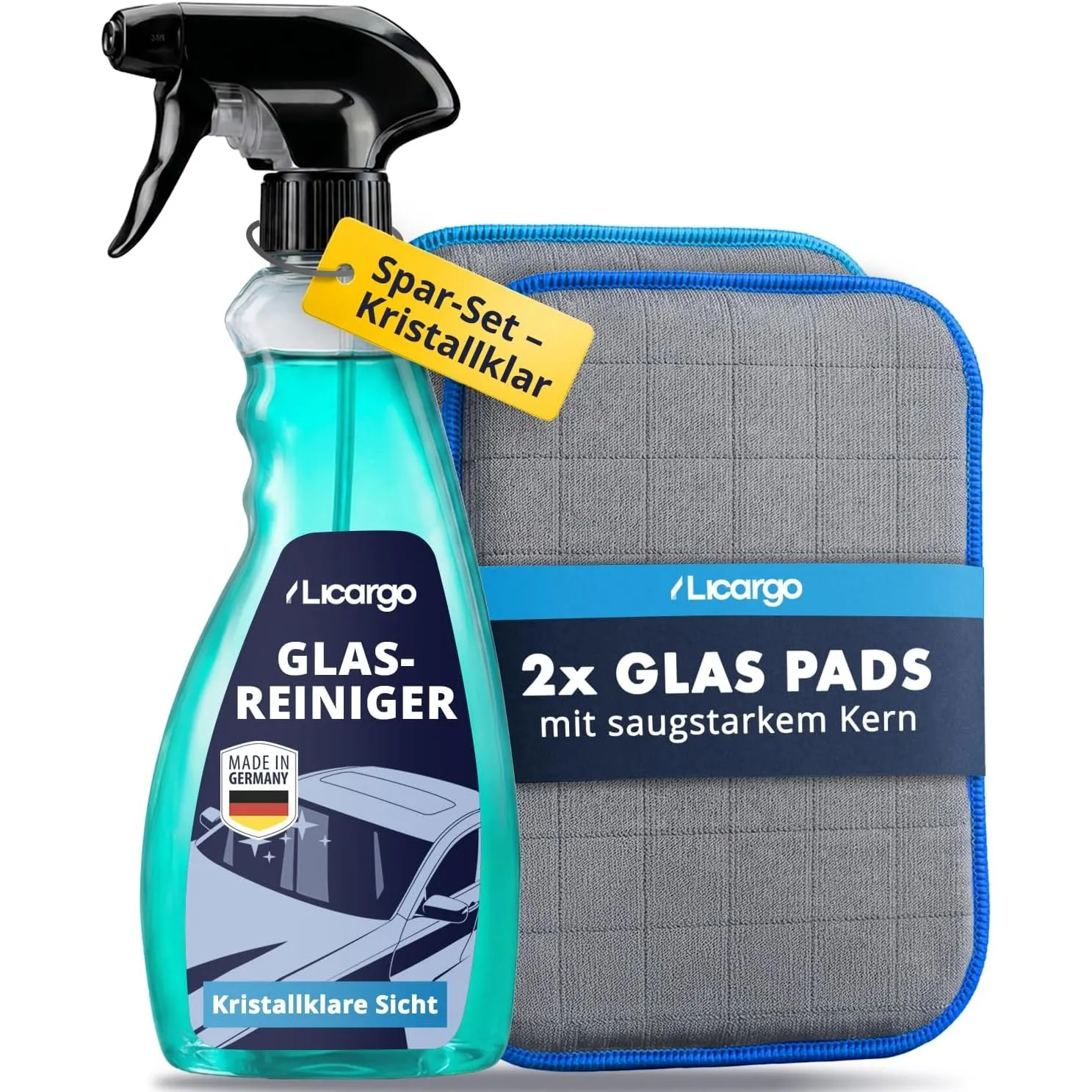 LICARGO® Glasreiniger Auto Set innen & außen 750ml | 2x Carbon Pads mit 3-Lagen-Kern, streifenfrei & schlierenfrei, Win…