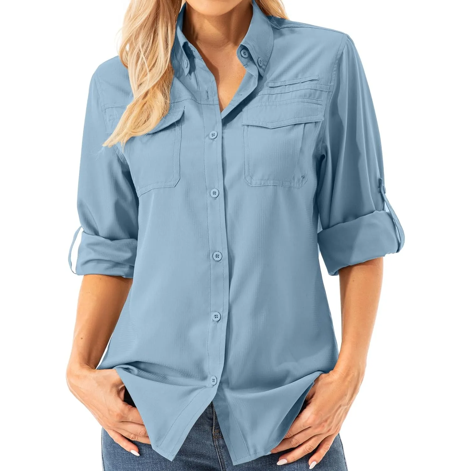 Damen Hemdbluse UV Shirt UPF 50+ Safari Kleidung Wanderbluse Damen Outdoor Cooling Quick Dry Sonnenschutz Langarm Lufti…