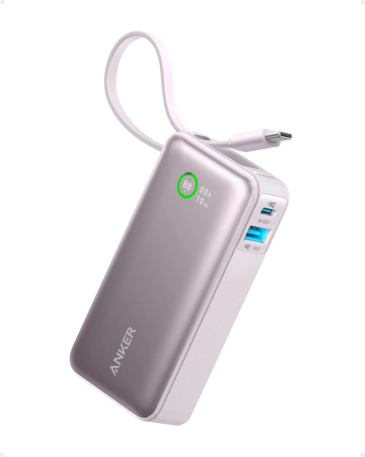 Anker Nano Powerbank,10.000mAh Powerbank mit eingebautem USB-C Kabel, PD 30W Höchstleistung mit 1x USB-C, 1x USB-A, kom…